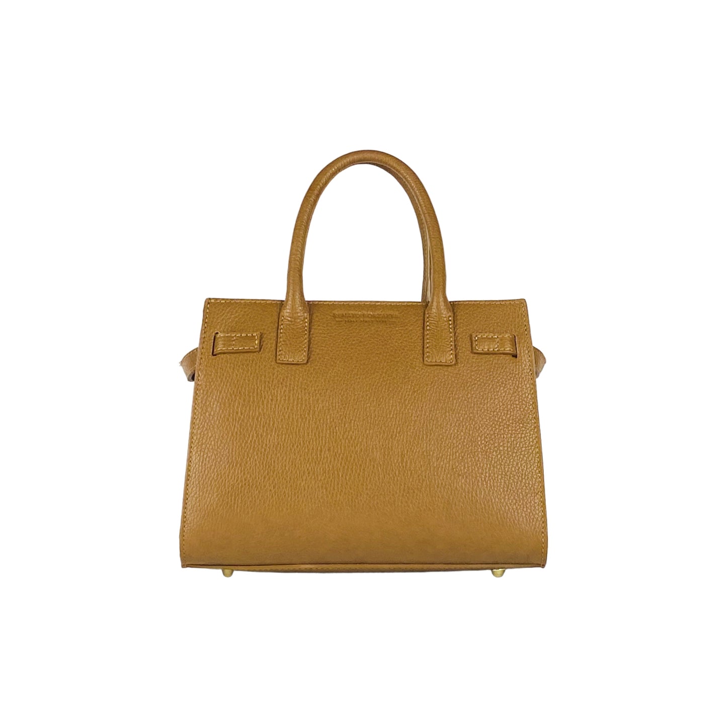 RB1016S | Borsa Donna a Mano in Vera Pelle Made in Italy con tracolla removibile. Attacchi con moschettoni in metallo Oro Lucido - Colore Cognac - Dimensioni: cm 28 x 20 x 14 + 12,5-3