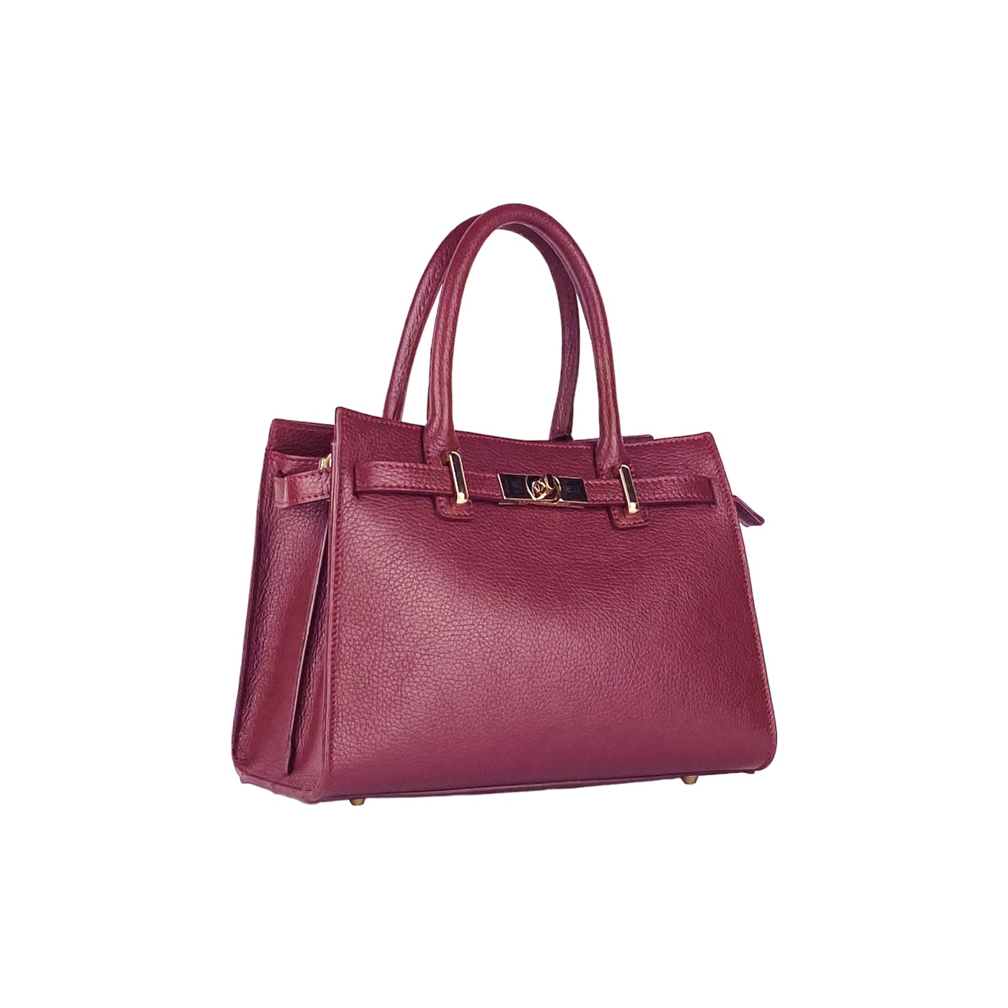 RB1016X | Borsa Donna a Mano in Vera Pelle Made in Italy con tracolla removibile. Attacchi con moschettoni in metallo Oro Lucido. Colore Bordeaux. Dimensioni: cm 28 x 20 x 14 + 12,5-1