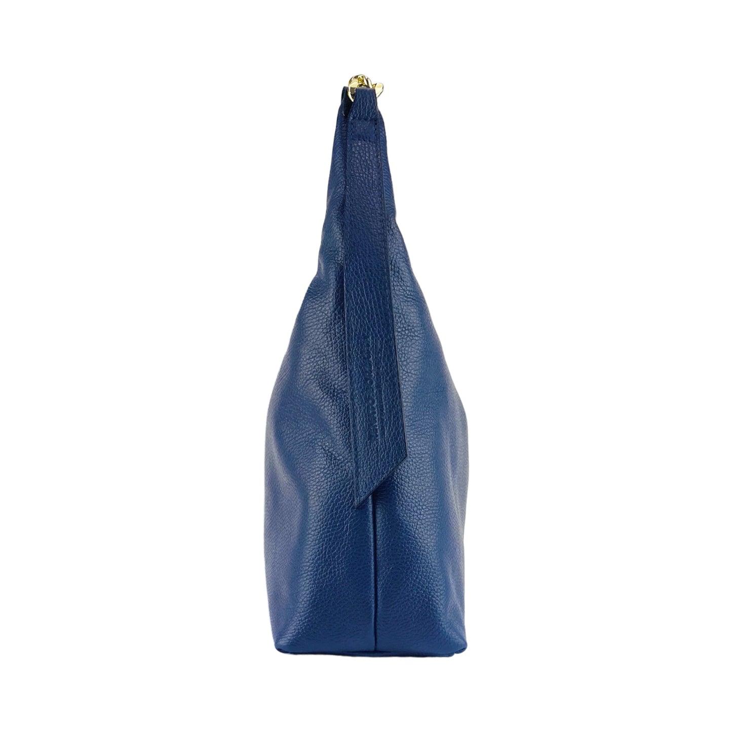 RB1017D | Borsa Donna a spalla Morbida in Vera Pelle Made in Italy con manico singolo e tracolla removibile. Attacchi con moschettoni in metallo Oro Lucido - Colore Blu - Dimensioni: cm 36 x 40 x 13-3