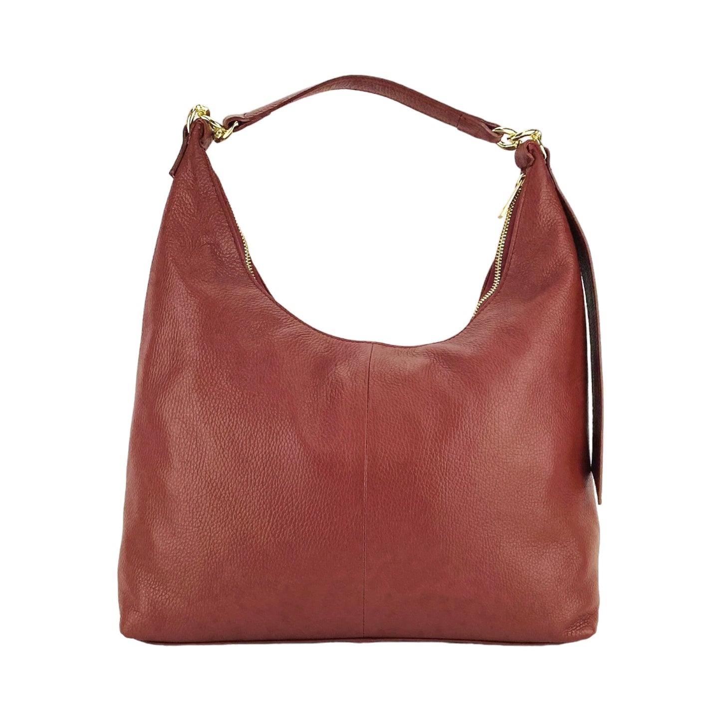 RB1017Q | Soft women's shoulder bag in genuine leather Made in Italy with removable shoulder strap. Attachments with shiny gold metal snap hooks - Ruby color - Dimensions: 36 x 40 x 13 cm-2