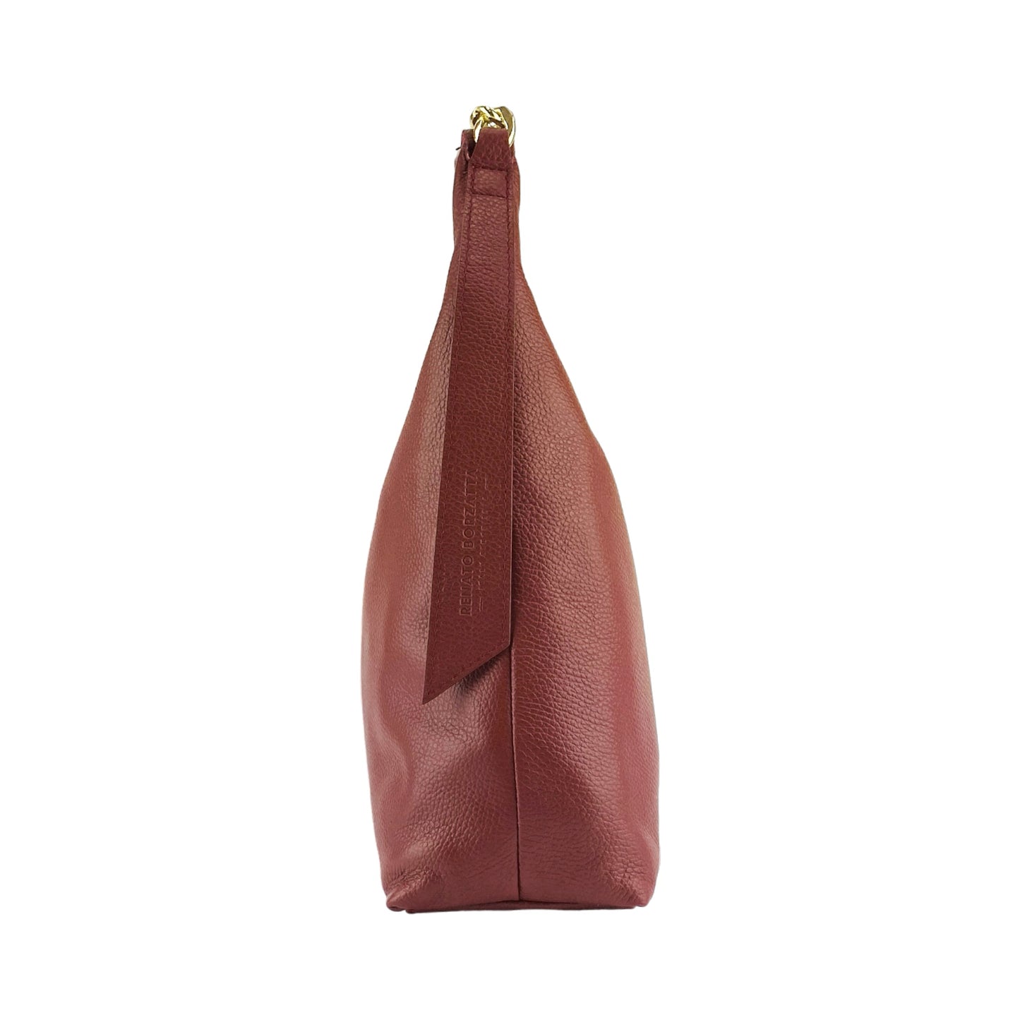 RB1017Q | Borsa Donna a spalla Morbida in Vera Pelle Made in Italy con tracolla removibile. Attacchi con moschettoni in metallo Oro Lucido - Colore Rubino - Dimensioni: cm 36 x 40 x 13-3