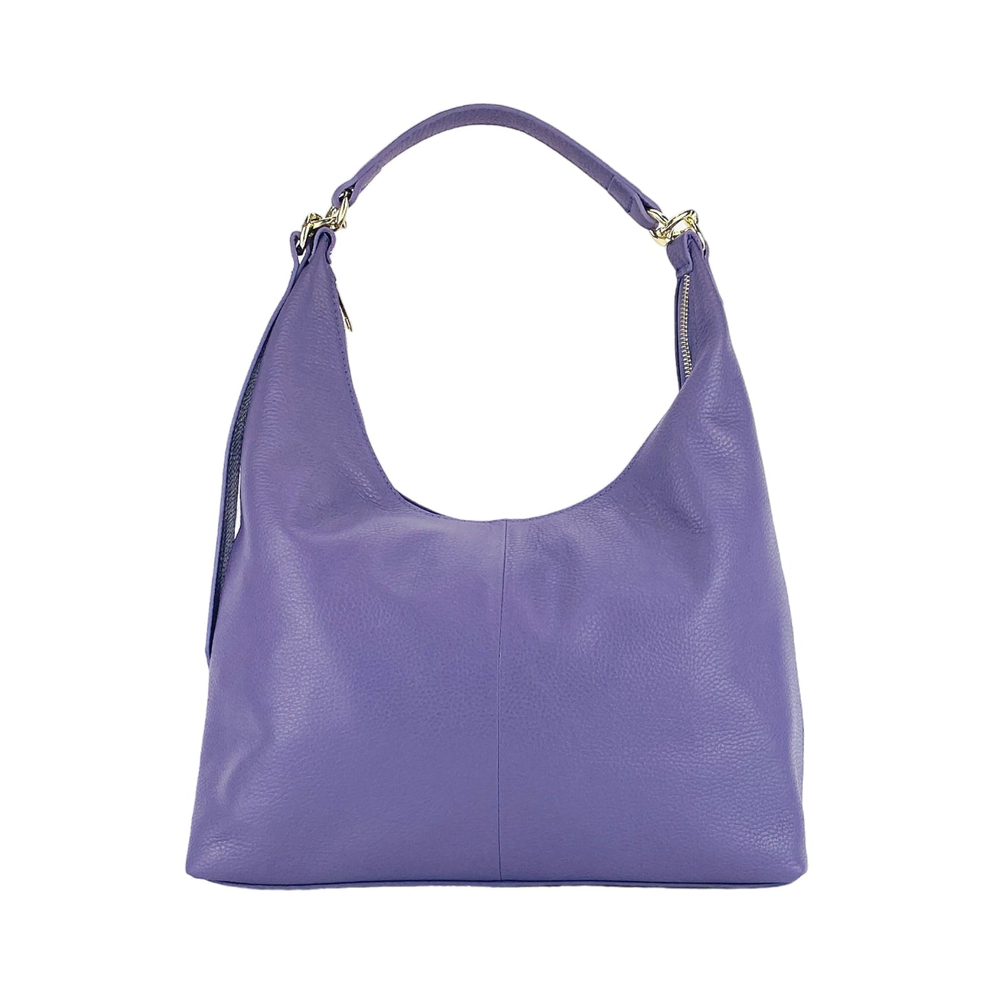 RB1017Y | Borsa Donna a spalla Morbida in Vera Pelle Made in Italy con tracolla removibile. Attacchi con moschettoni in metallo Oro Lucido - Colore Viola - Dimensioni: cm 36 x 40 x 13-1