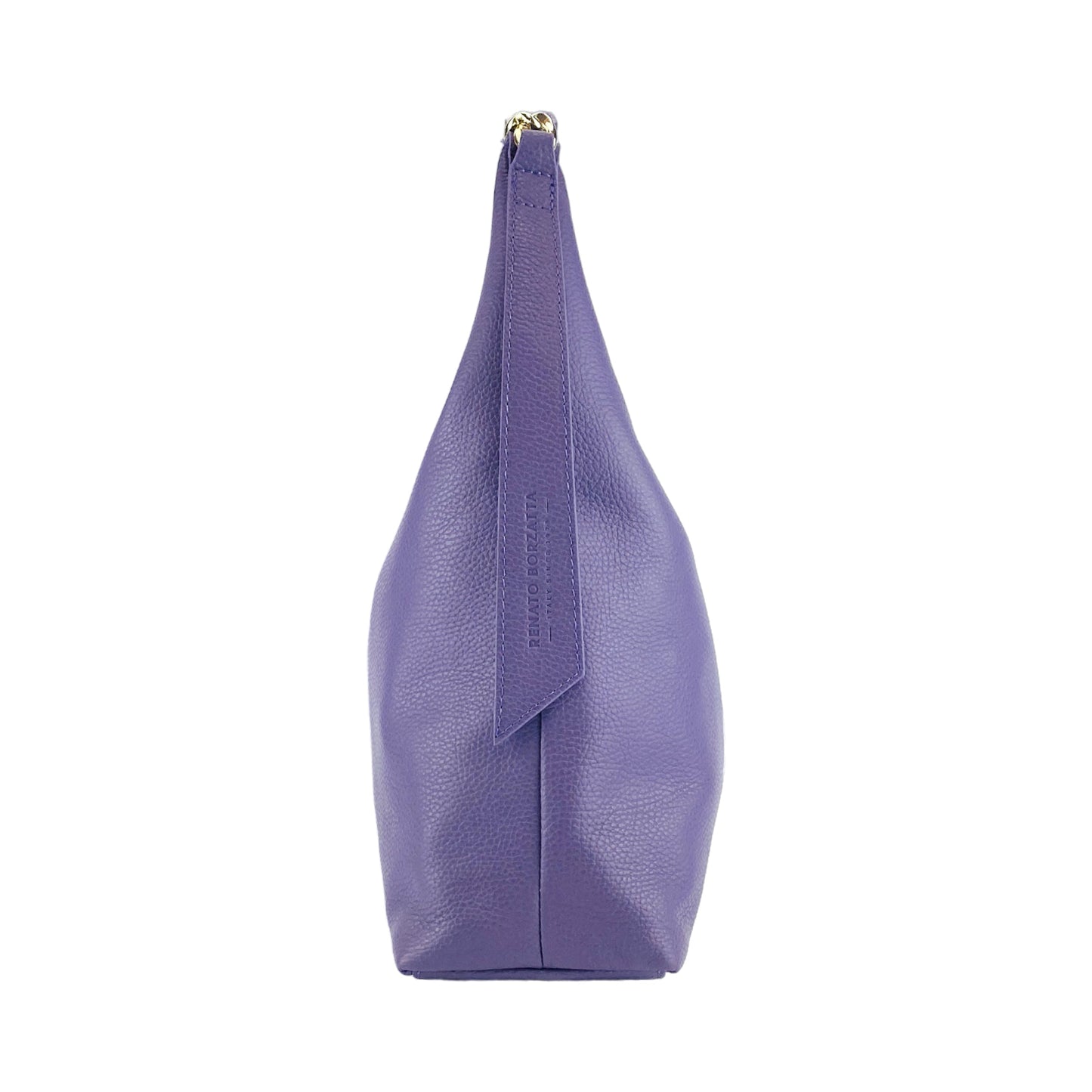 RB1017Y | Borsa Donna a spalla Morbida in Vera Pelle Made in Italy con tracolla removibile. Attacchi con moschettoni in metallo Oro Lucido - Colore Viola - Dimensioni: cm 36 x 40 x 13-3