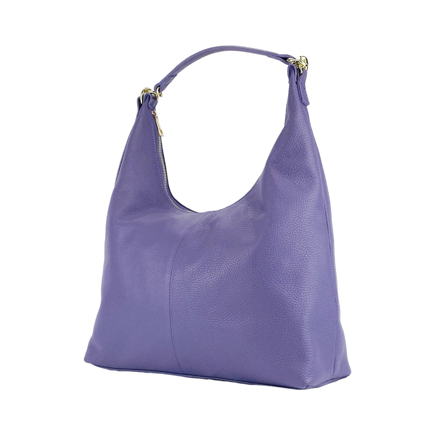 RB1017Y | Borsa Donna a spalla Morbida in Vera Pelle Made in Italy con tracolla removibile. Attacchi con moschettoni in metallo Oro Lucido - Colore Viola - Dimensioni: cm 36 x 40 x 13-4