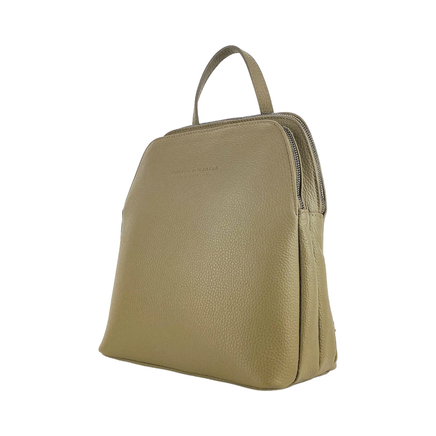 RB1018AQ | Zaino Donna Doppio scomparto in Vera Pelle Made in Italy con spallacci regolabili. Accessori in metallo Canna di Fucile - Colore Taupe - Dimensioni: cm 26 x 30 x 14,5-1