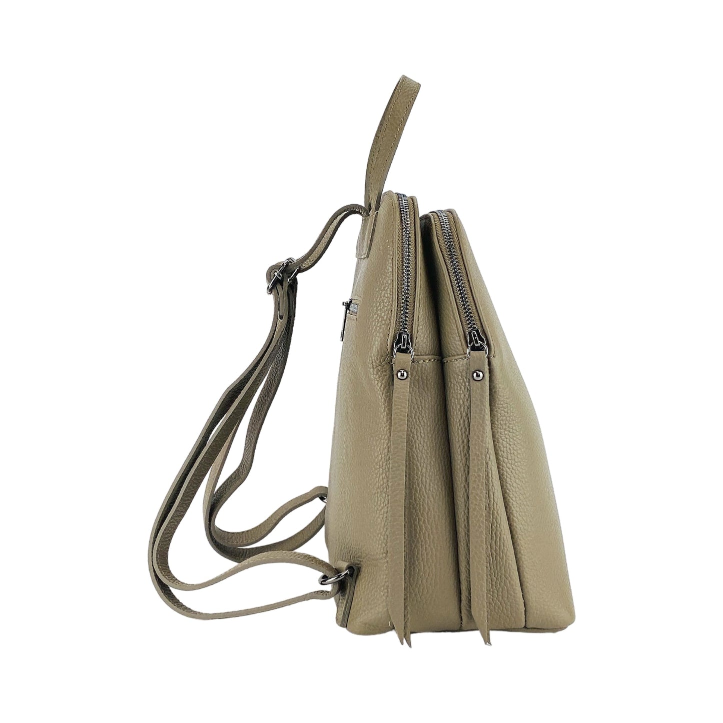 RB1018AQ | Zaino Donna Doppio scomparto in Vera Pelle Made in Italy con spallacci regolabili. Accessori in metallo Canna di Fucile - Colore Taupe - Dimensioni: cm 26 x 30 x 14,5-3