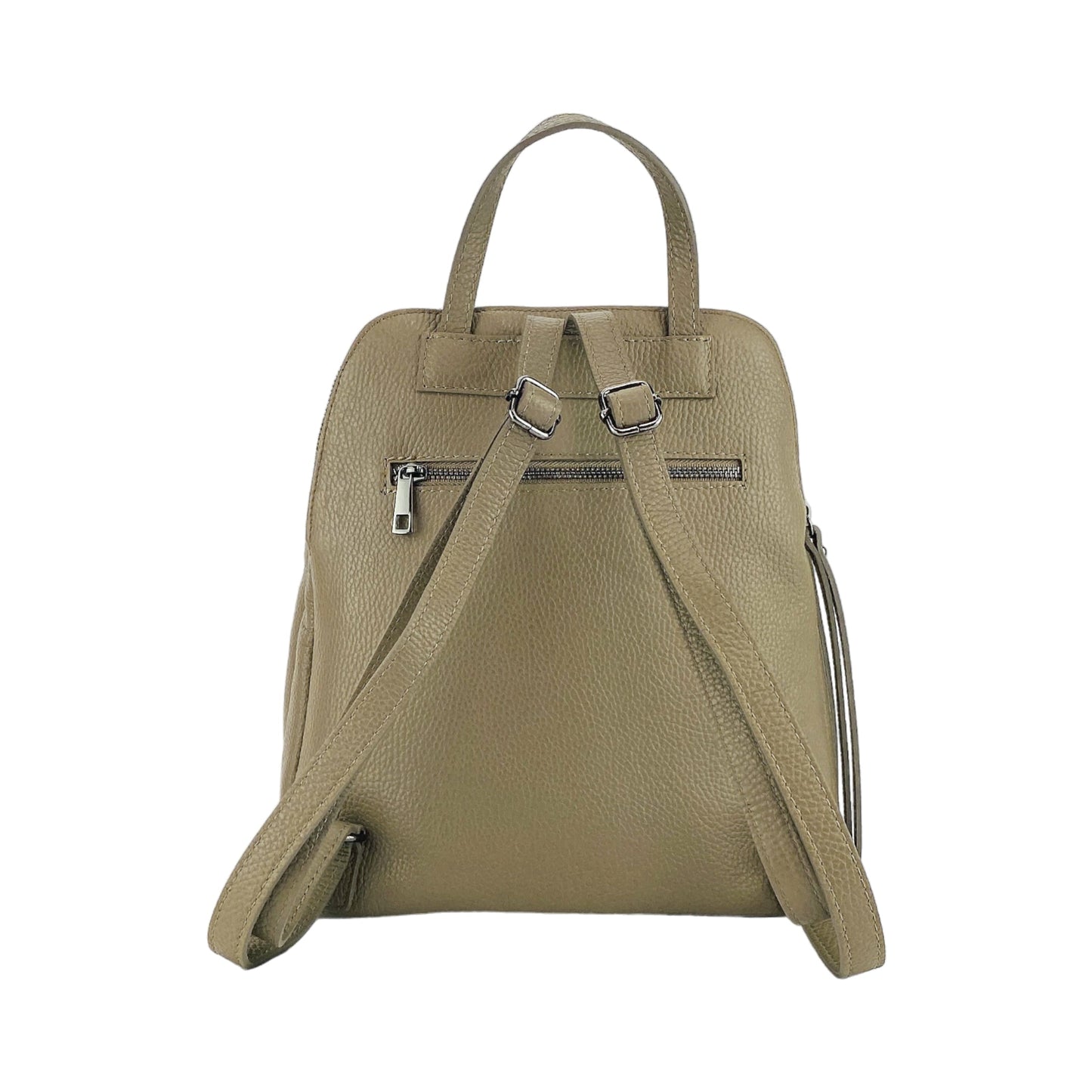 RB1018AQ | Zaino Donna Doppio scomparto in Vera Pelle Made in Italy con spallacci regolabili. Accessori in metallo Canna di Fucile - Colore Taupe - Dimensioni: cm 26 x 30 x 14,5-4