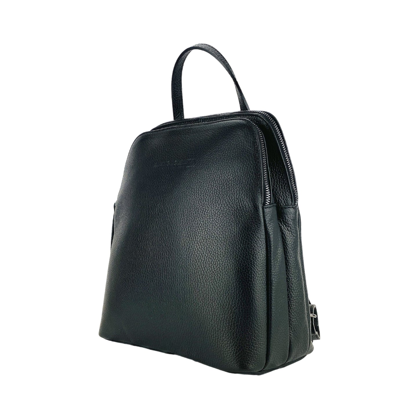 RB1018A | Zaino Donna Doppio scomparto in Vera Pelle Made in Italy con spallacci regolabili. Accessori in metallo Canna di Fucile - Colore Nero - Dimensioni: cm 26 x 30 x 14,5-1