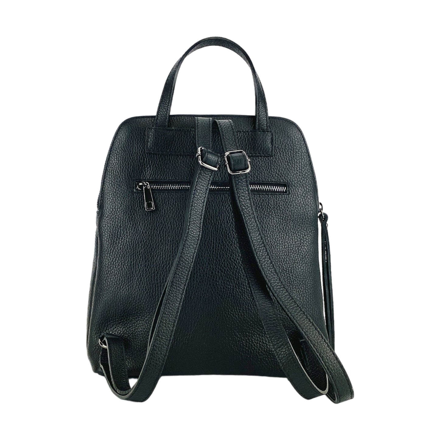 RB1018A | Zaino Donna Doppio scomparto in Vera Pelle Made in Italy con spallacci regolabili. Accessori in metallo Canna di Fucile - Colore Nero - Dimensioni: cm 26 x 30 x 14,5-4