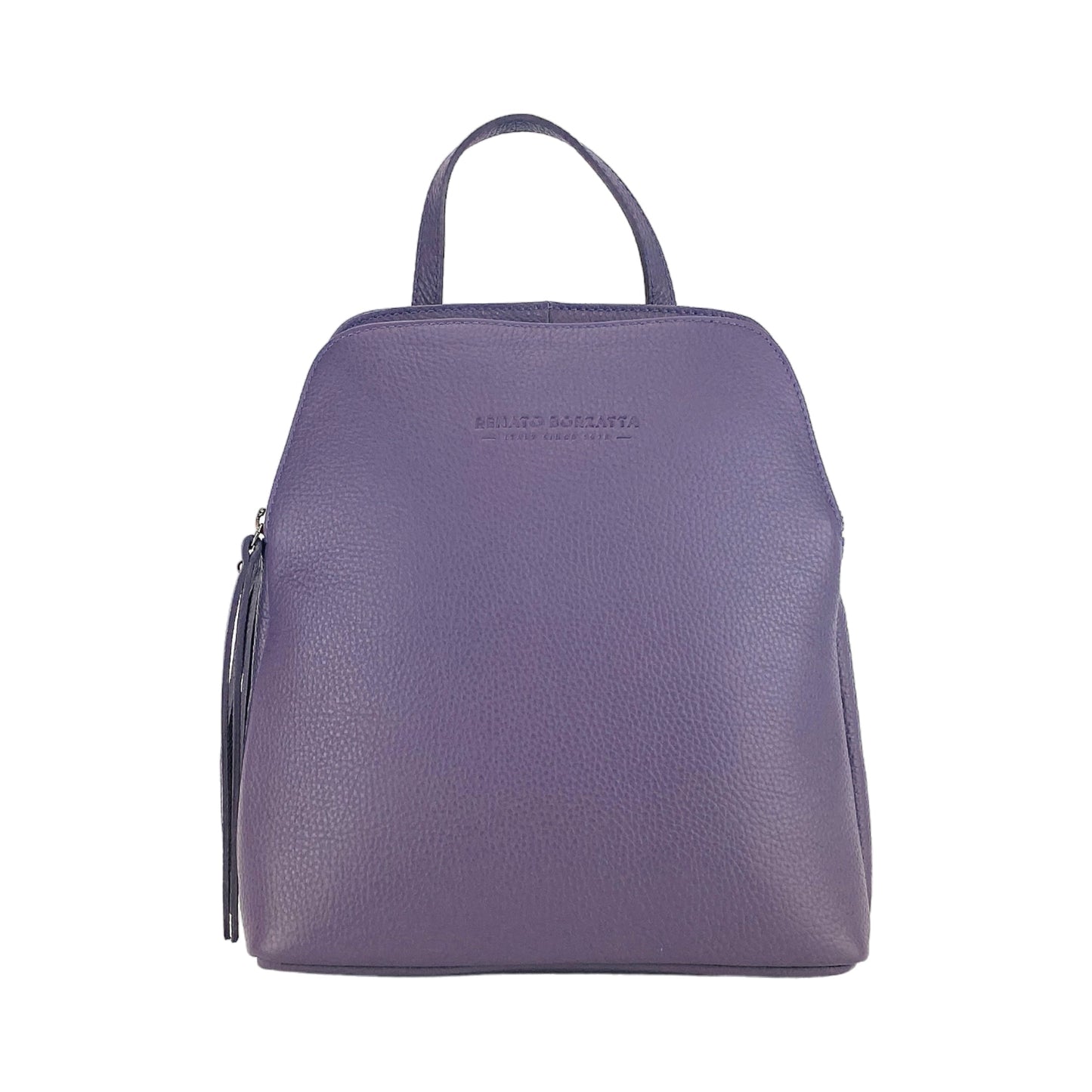 RB1018Y | Zaino Donna Doppio scomparto in Vera Pelle Made in Italy con spallacci regolabili. Accessori in metallo Canna di Fucile - Colore Viola - Dimensioni: cm 26 x 30 x 14,5-2