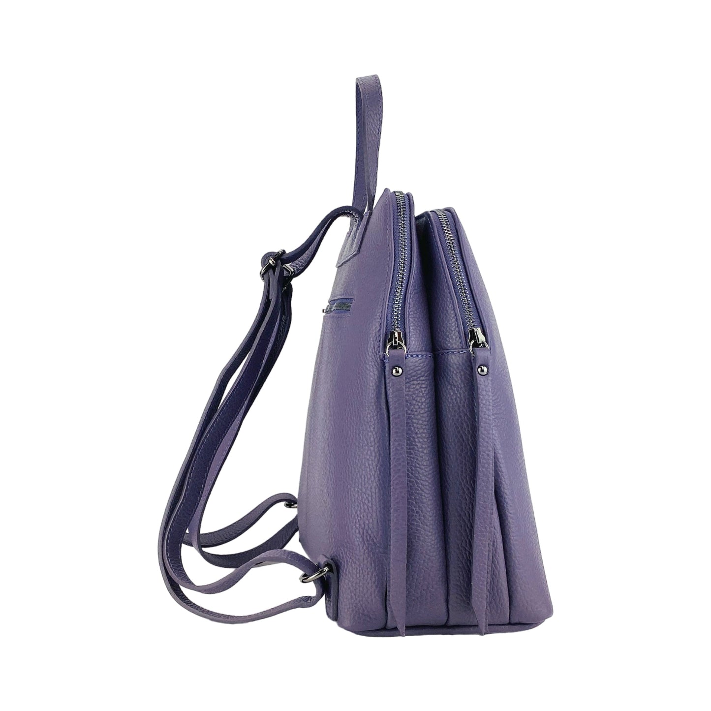 RB1018Y | Zaino Donna Doppio scomparto in Vera Pelle Made in Italy con spallacci regolabili. Accessori in metallo Canna di Fucile - Colore Viola - Dimensioni: cm 26 x 30 x 14,5-3