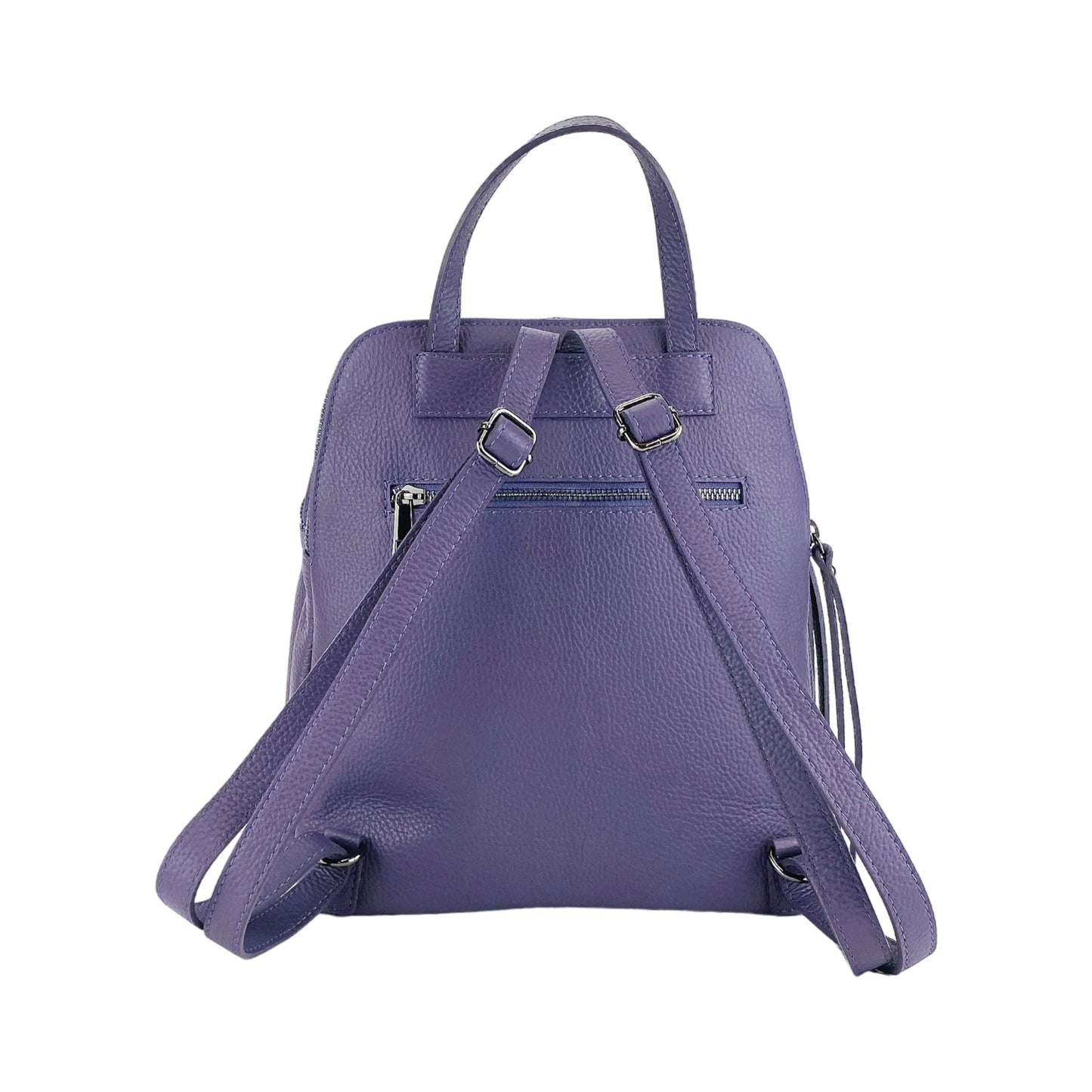 RB1018Y | Genuine Leather Double Compartment Women's Backpack Made in Italy with adjustable shoulder straps. Gunmetal metal accessories - Purple color - Dimensions: 26 x 30 x 14.5 cm-4