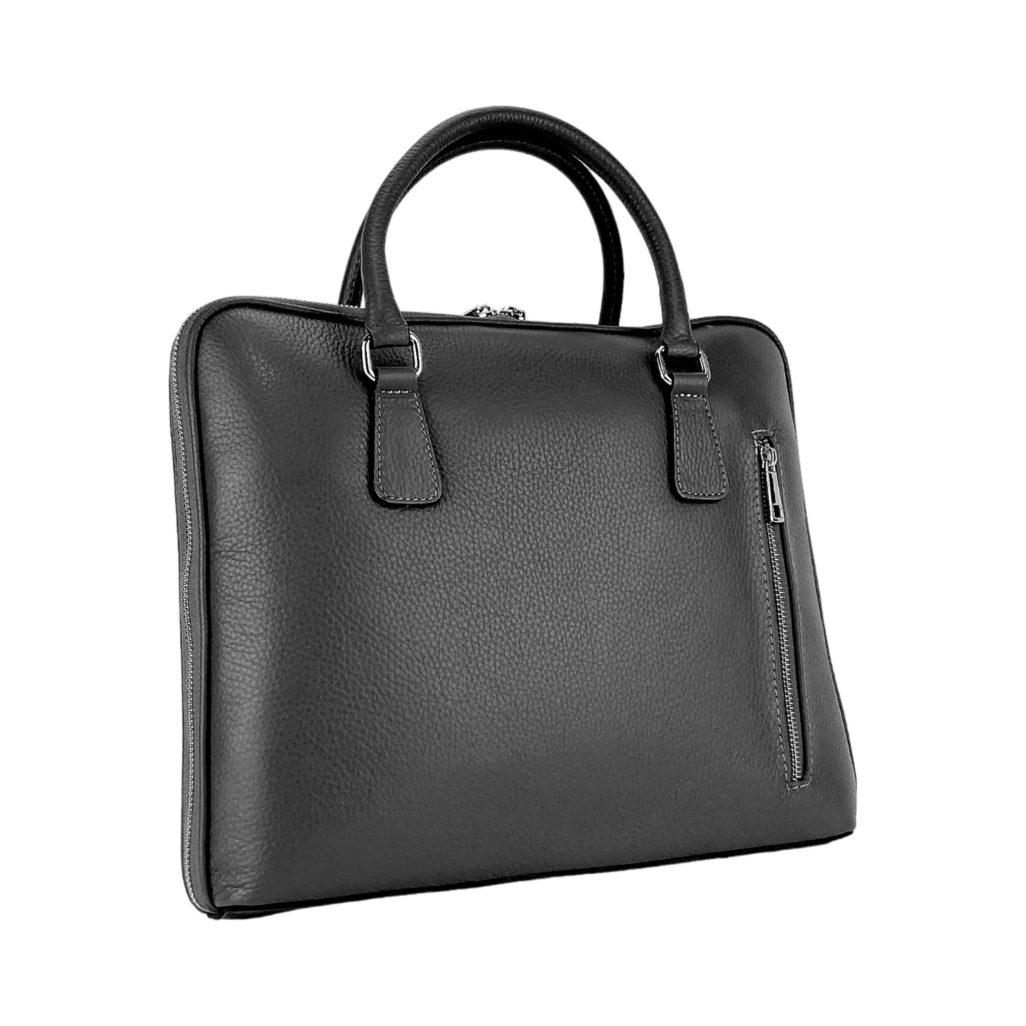 RB1019A | Cartella Business Unisex in Vera Pelle Made in Italy con tracolla removibile. Attacchi con moschettoni in metallo Nickel Lucido - Colore Nero - Dimensioni: cm 37 x 29 x 6,5-1