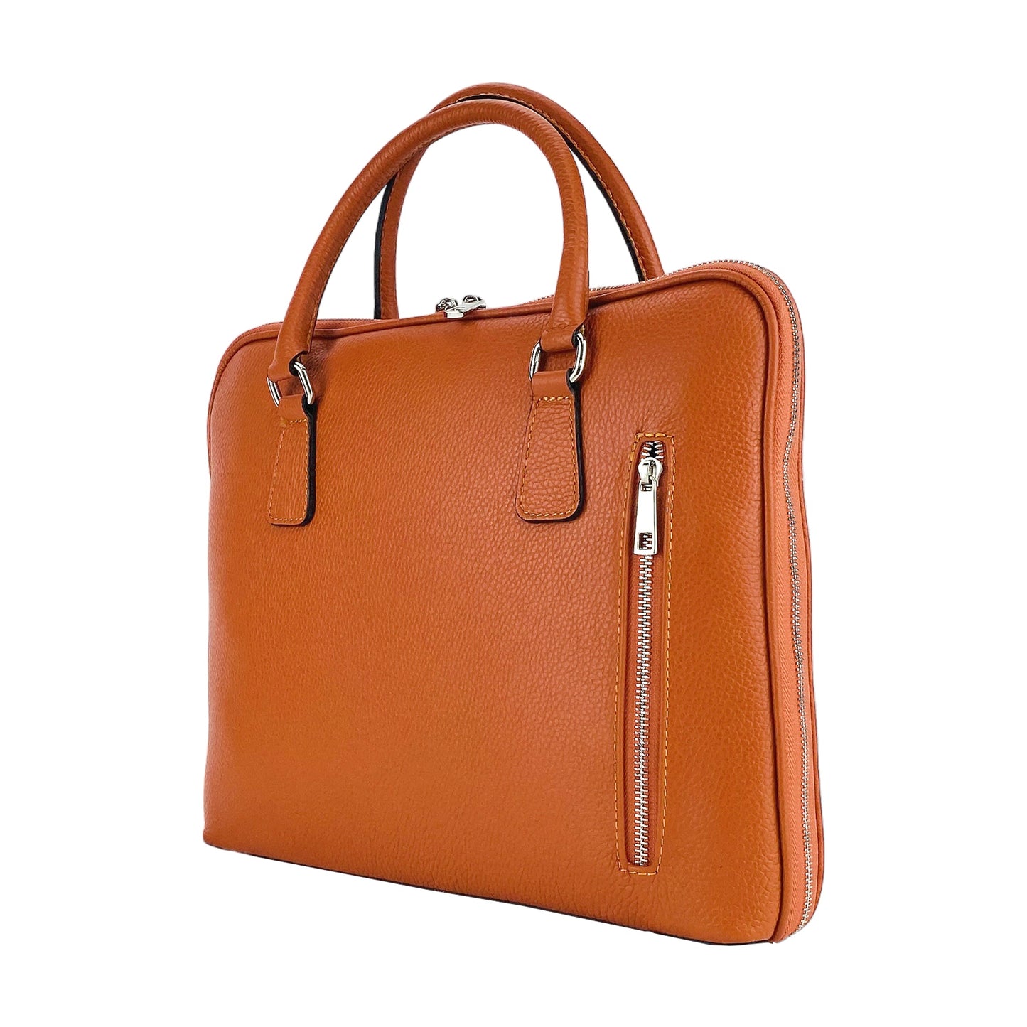 RB1019L | Unisex Business Briefcase in Genuine Leather Made in Italy with removable shoulder strap. Attachments with shiny nickel metal snap hooks - Orange color - Dimensions: 37 x 29 x 6.5 cm-0