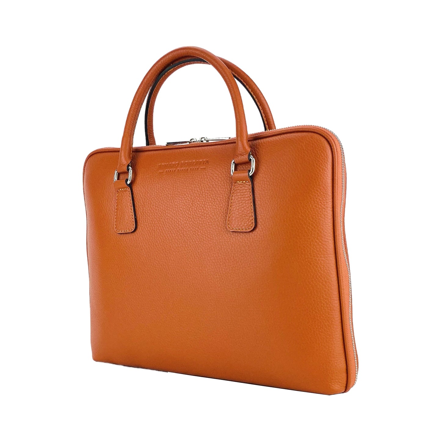 RB1019L | Unisex Business Briefcase in Genuine Leather Made in Italy with removable shoulder strap. Attachments with shiny nickel metal snap hooks - Orange color - Dimensions: 37 x 29 x 6.5 cm-1