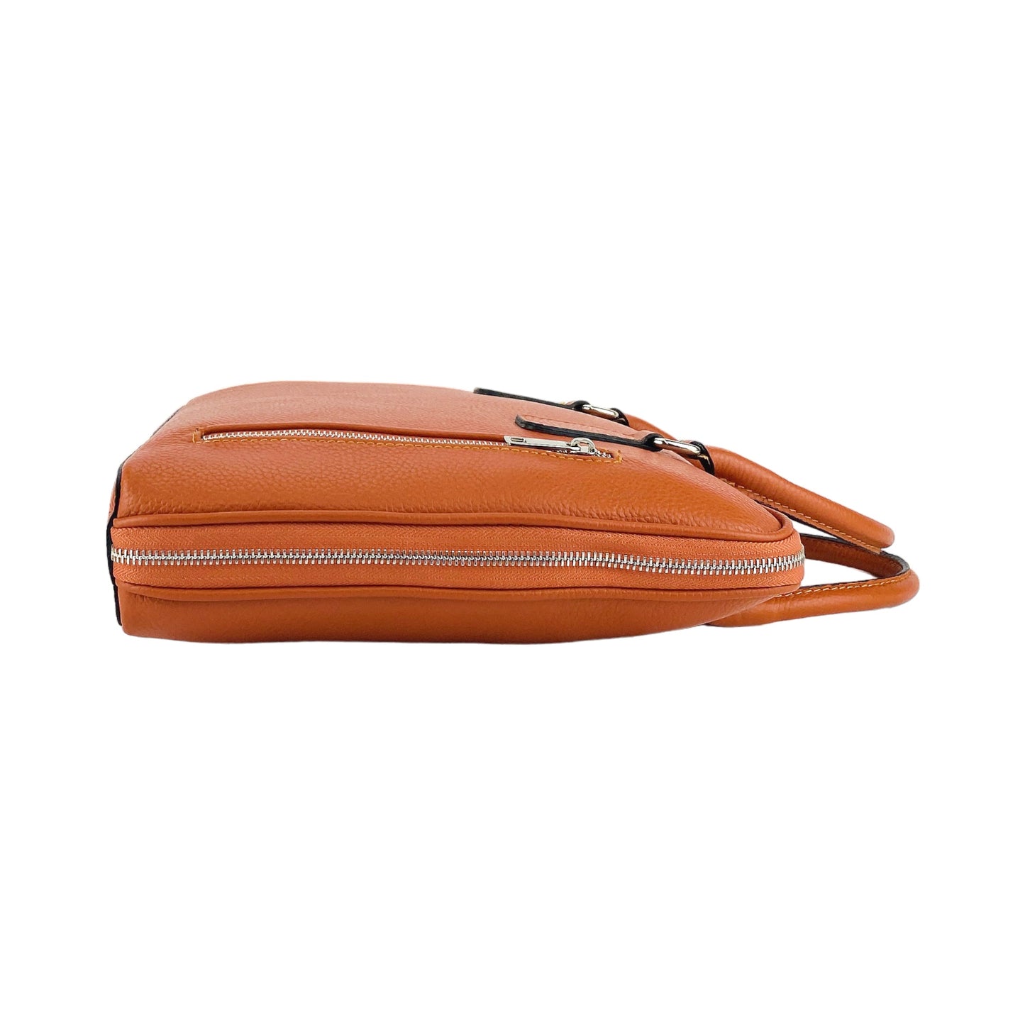 RB1019L | Unisex Business Briefcase in Genuine Leather Made in Italy with removable shoulder strap. Attachments with shiny nickel metal snap hooks - Orange color - Dimensions: 37 x 29 x 6.5 cm-2