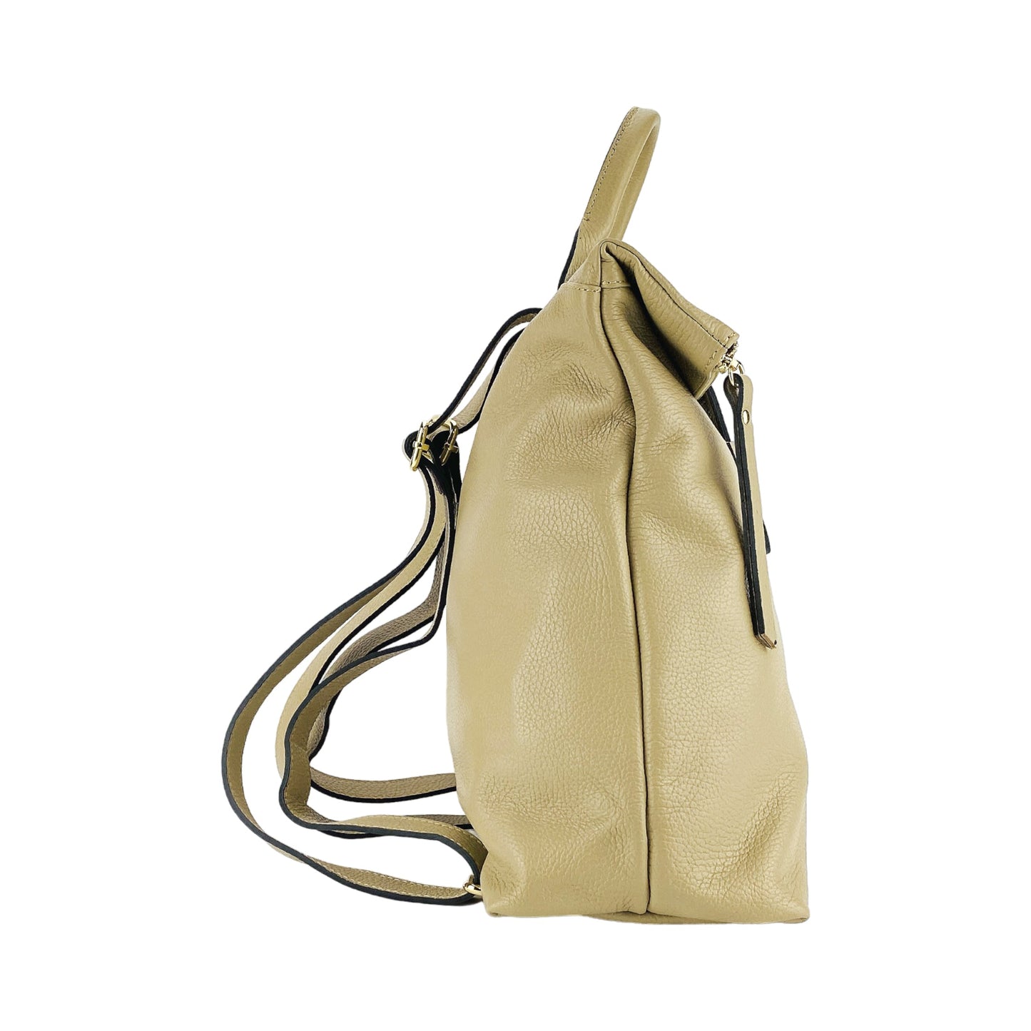 RB1021AL | Soft women's backpack in genuine leather Made in Italy with adjustable shoulder straps. Zipper and accessories in shiny gold metal - Beige color - Dimensions: 30 x 34 x 10.5 cm-3