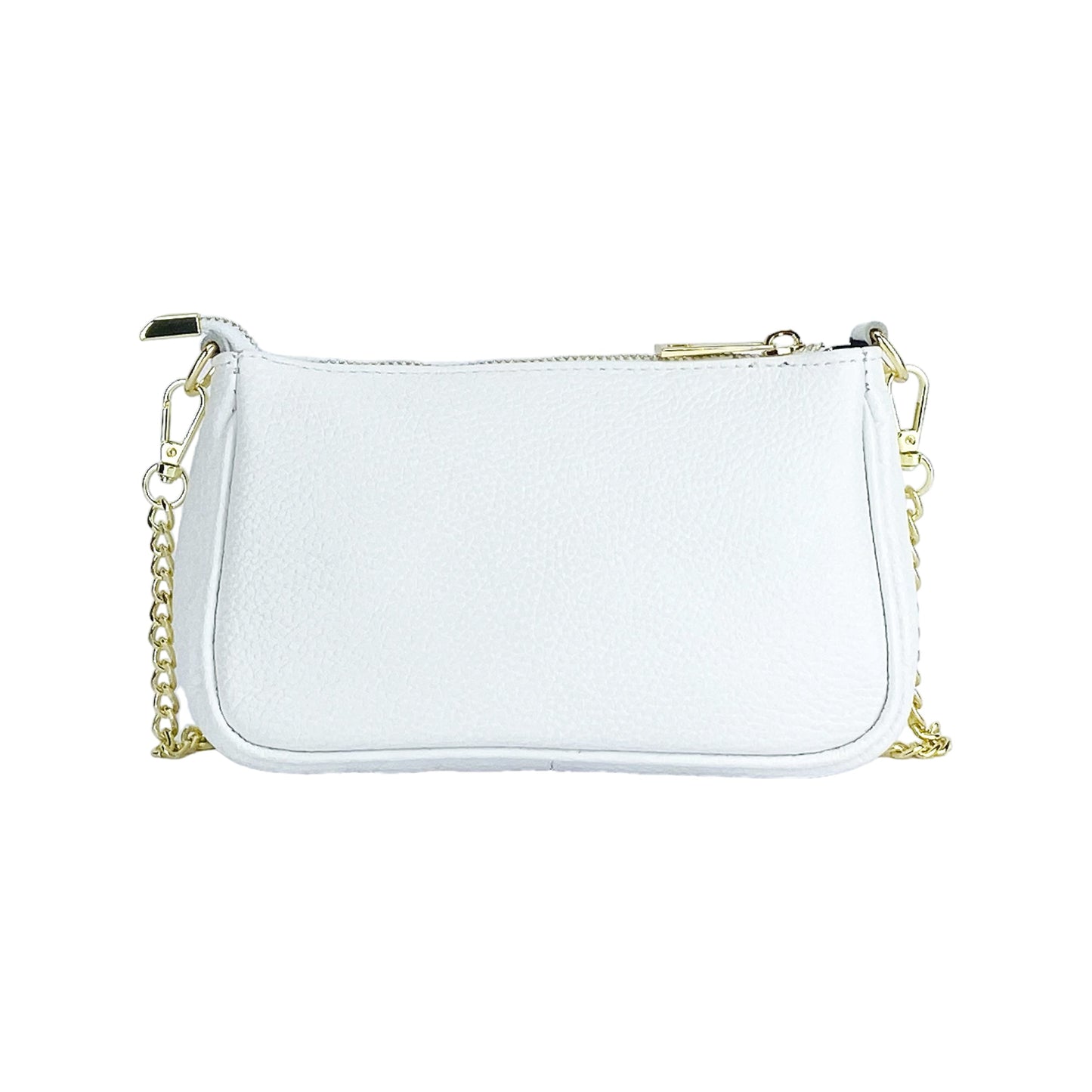 RB1022W | Borsa Piccola in Vera Pelle Made in Italy con Tracolla a catena removibile. Chiusura con lampo e Accessori in metallo Oro Lucido - Colore Bianco - Dimensioni: cm 20 x 12 x 6-4