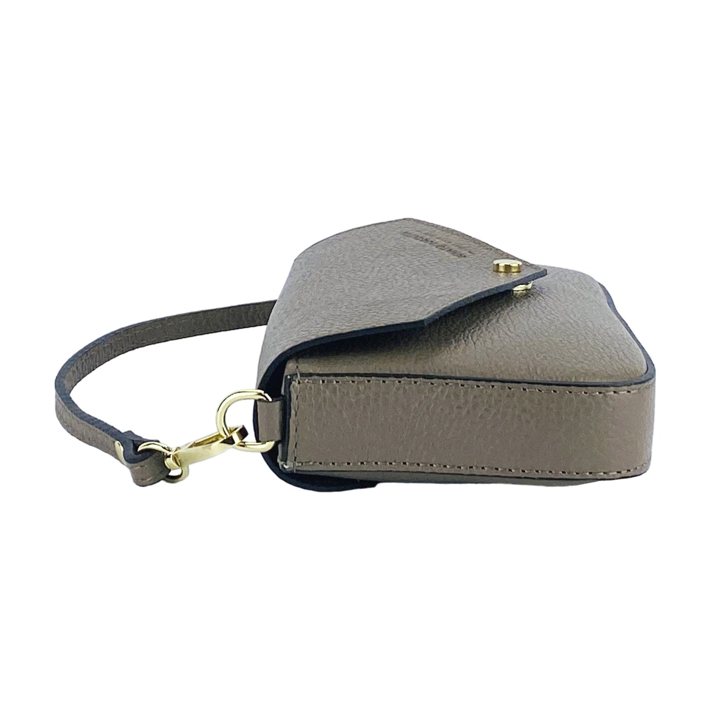 RB1023AQ | Small Shoulder Bag with Removable Chain Shoulder Strap in Genuine Leather Made in Italy. Closing flap. Shiny Gold metal accessories - Taupe color - Dimensions: 22 x 12 x 3 cm-3