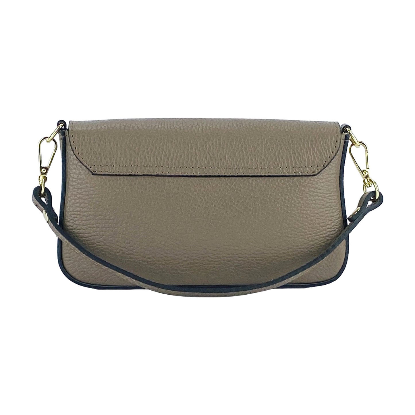 RB1023AQ | Borsa piccola a Spalla con Tracolla a catena removibile in Vera Pelle Made in Italy. Pattina di Chiusura. Accessori in metallo Oro Lucido - Colore Taupe - Dimensioni: cm 22 x 12 x 3-4