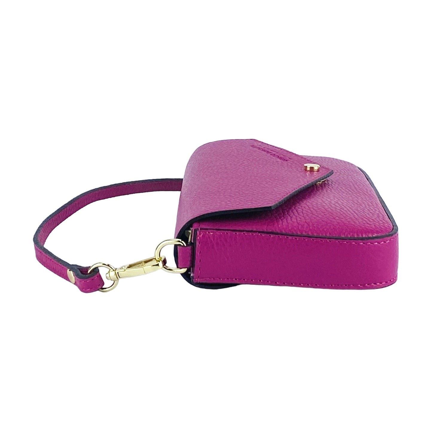 RB1023BE | Borsa piccola a Spalla con Tracolla a catena removibile in Vera Pelle Made in Italy. Pattina di Chiusura. Accessori in metallo Oro Lucido - Colore Fuxia - Dimensioni: cm 22 x 12 x 3-3