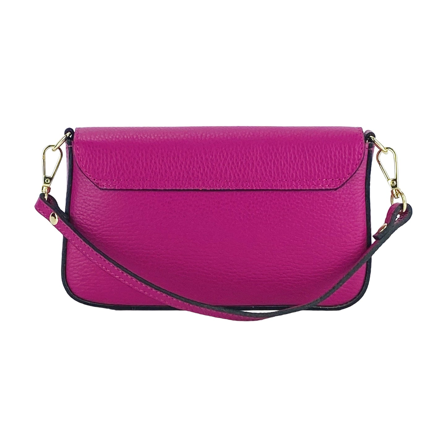 RB1023BE | Borsa piccola a Spalla con Tracolla a catena removibile in Vera Pelle Made in Italy. Pattina di Chiusura. Accessori in metallo Oro Lucido - Colore Fuxia - Dimensioni: cm 22 x 12 x 3-4