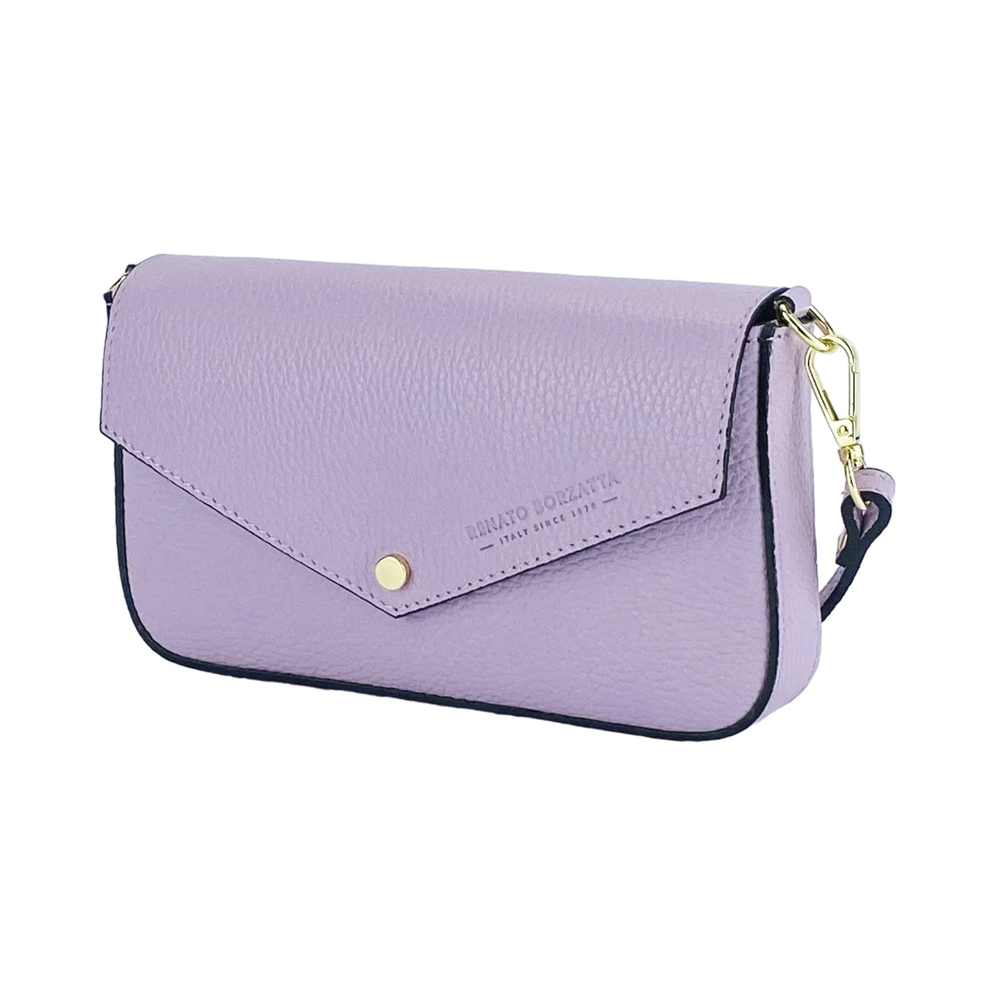 RB1023CI | Small Shoulder Bag with Removable Chain Shoulder Strap in Genuine Leather Made in Italy. Closing flap. Polished Gold metal accessories - Lilac color - Dimensions: 22 x 12 x 3 cm-0