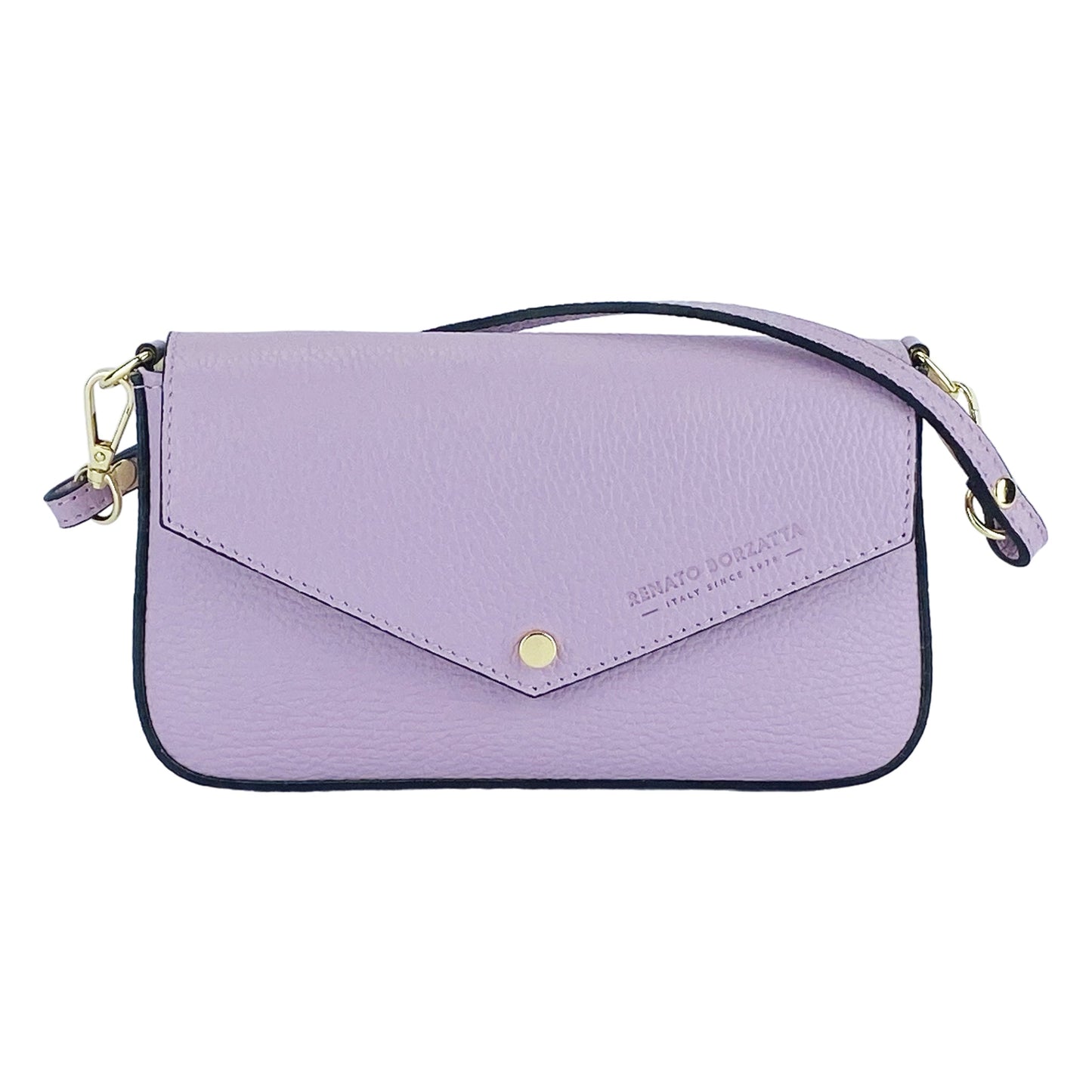 RB1023CI | Small Shoulder Bag with Removable Chain Shoulder Strap in Genuine Leather Made in Italy. Closing flap. Polished Gold metal accessories - Lilac color - Dimensions: 22 x 12 x 3 cm-1