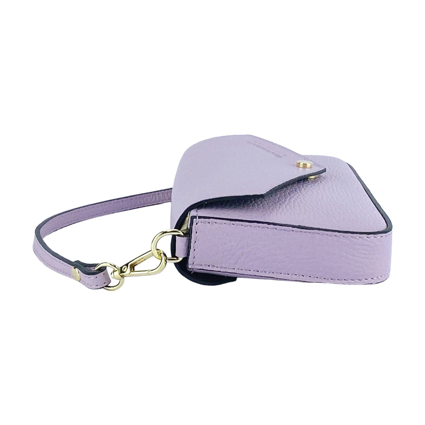 RB1023CI | Small Shoulder Bag with Removable Chain Shoulder Strap in Genuine Leather Made in Italy. Closing flap. Polished Gold metal accessories - Lilac color - Dimensions: 22 x 12 x 3 cm-3