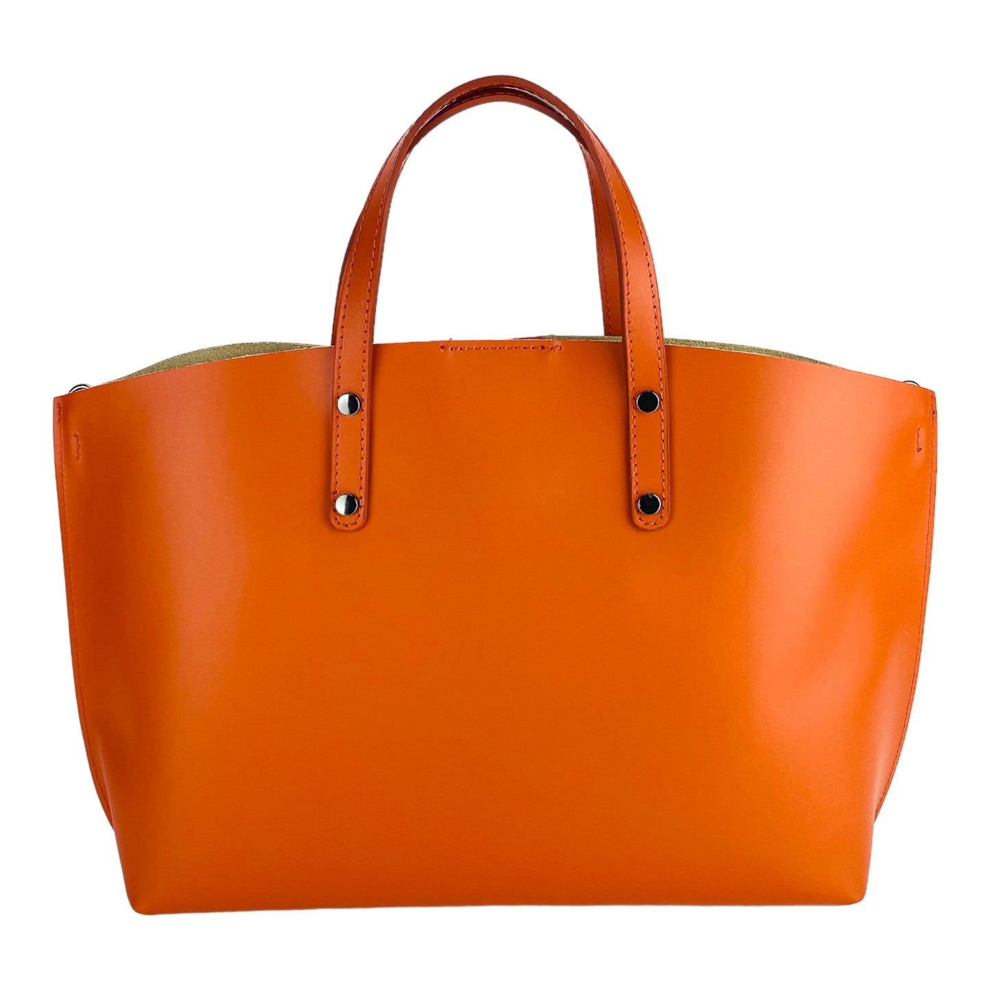 RB1024AM  | Borsa Donna a Mano in Vera Pelle Made in Italy con tracolla removibile. Sacca grande interna estraibile. Accessori Canna di Fucile Lucido - Colore Paprika - Dimensioni: cm 48x31x11-4