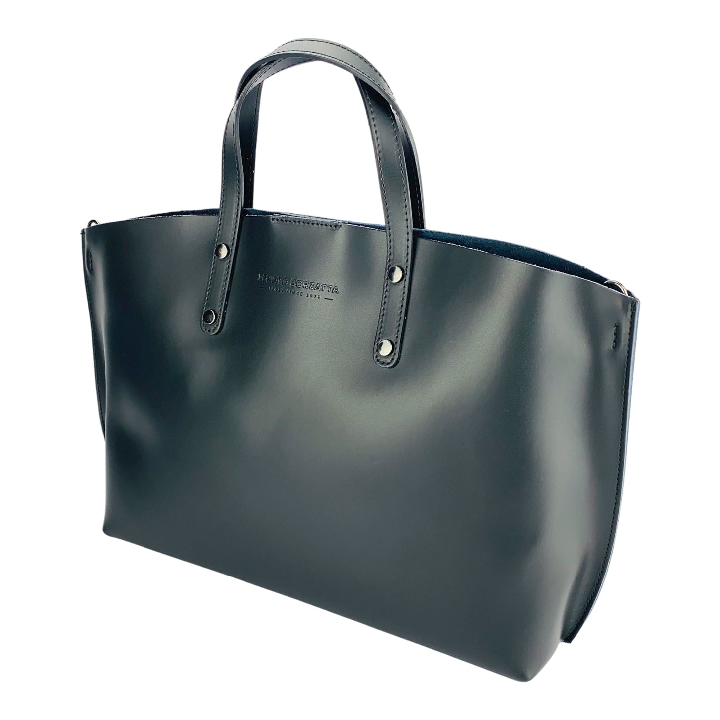 RB1024A  | Borsa Donna a Mano in Vera Pelle Made in Italy con tracolla removibile. Sacca grande interna estraibile. Accessori Canna di Fucile Lucido - Colore Nero - Dimensioni: cm 48x31x11-2