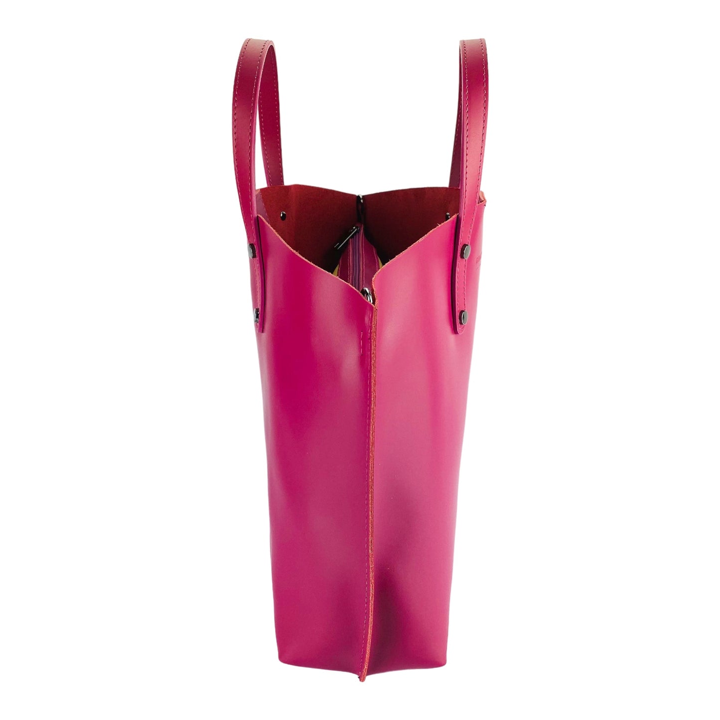 RB1024BE  | Borsa Donna a Mano in Vera Pelle Made in Italy con tracolla removibile. Sacca grande interna estraibile. Accessori Canna di Fucile Lucido - Colore Fuxia - Dimensioni: cm 48x31x11-3