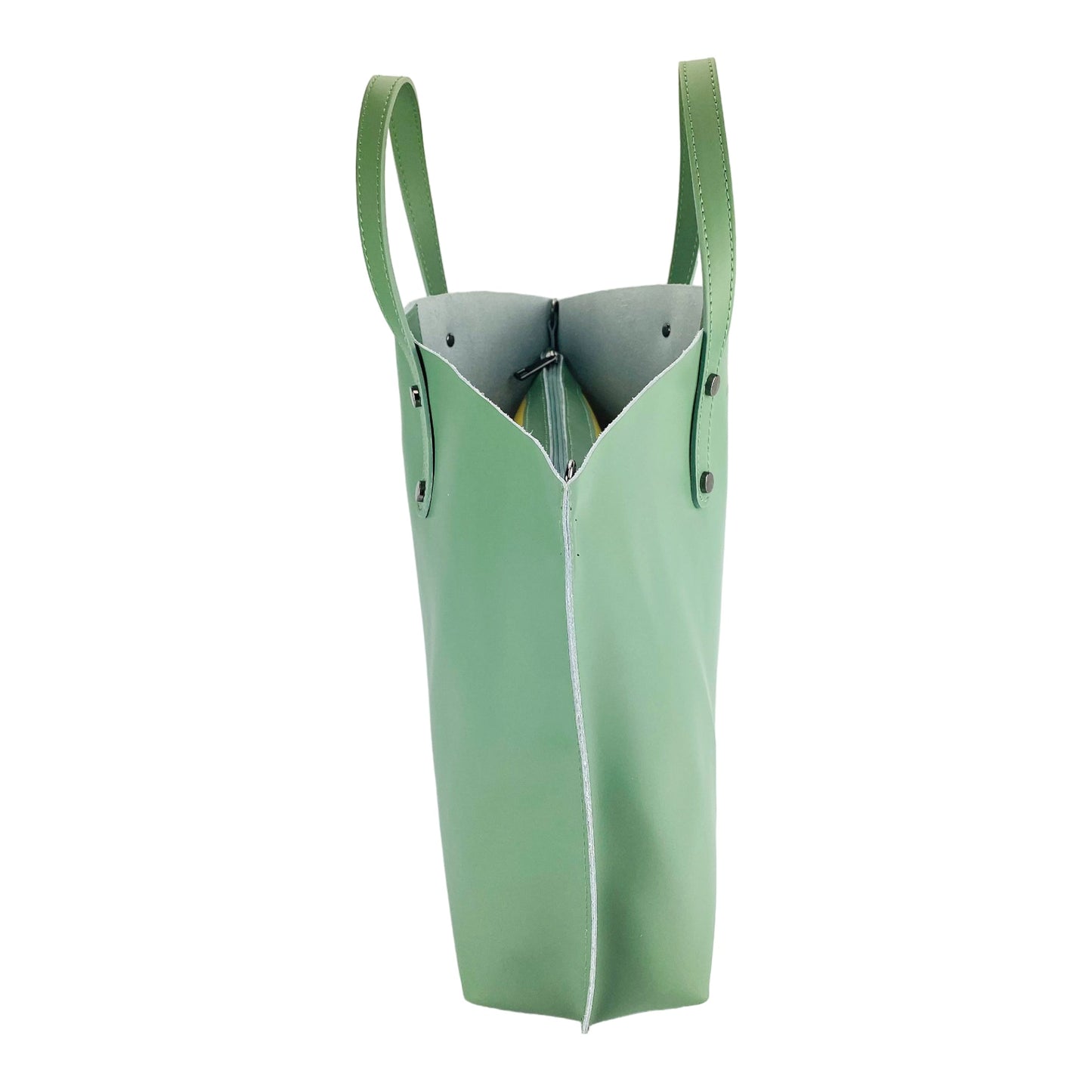 RB1024BF  | Borsa Donna a Mano in Vera Pelle Made in Italy con tracolla removibile. Sacca grande interna estraibile. Accessori Canna di Fucile Lucido - Colore Menta - Dimensioni: cm 48x31x11-3