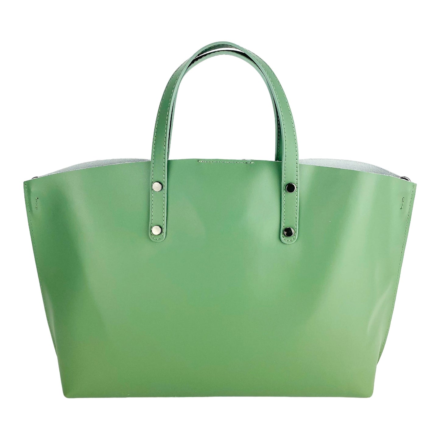 RB1024BF  | Borsa Donna a Mano in Vera Pelle Made in Italy con tracolla removibile. Sacca grande interna estraibile. Accessori Canna di Fucile Lucido - Colore Menta - Dimensioni: cm 48x31x11-4