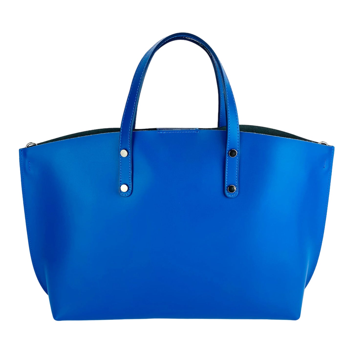 RB1024CH  | Borsa Donna a Mano in Vera Pelle Made in Italy con tracolla removibile. Sacca grande interna estraibile. Accessori Canna di Fucile Lucido - Colore Blu Royal - Dimensioni: cm 48x31x11-4