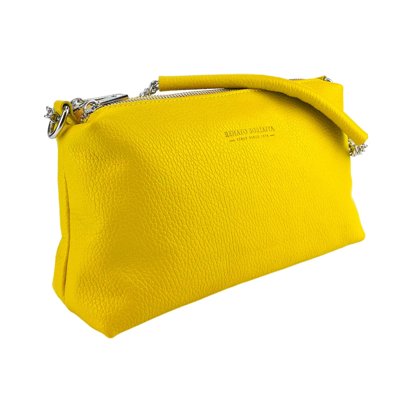 RB1025R  | Borsa Donna a Mano con doppia lampo in Vera Pelle Made in Italy. Tracolla in pelle regolabile. Accessori Nickel Lucido - Colore Giallo - Dimensioni: cm 26 x 14 x 9-1