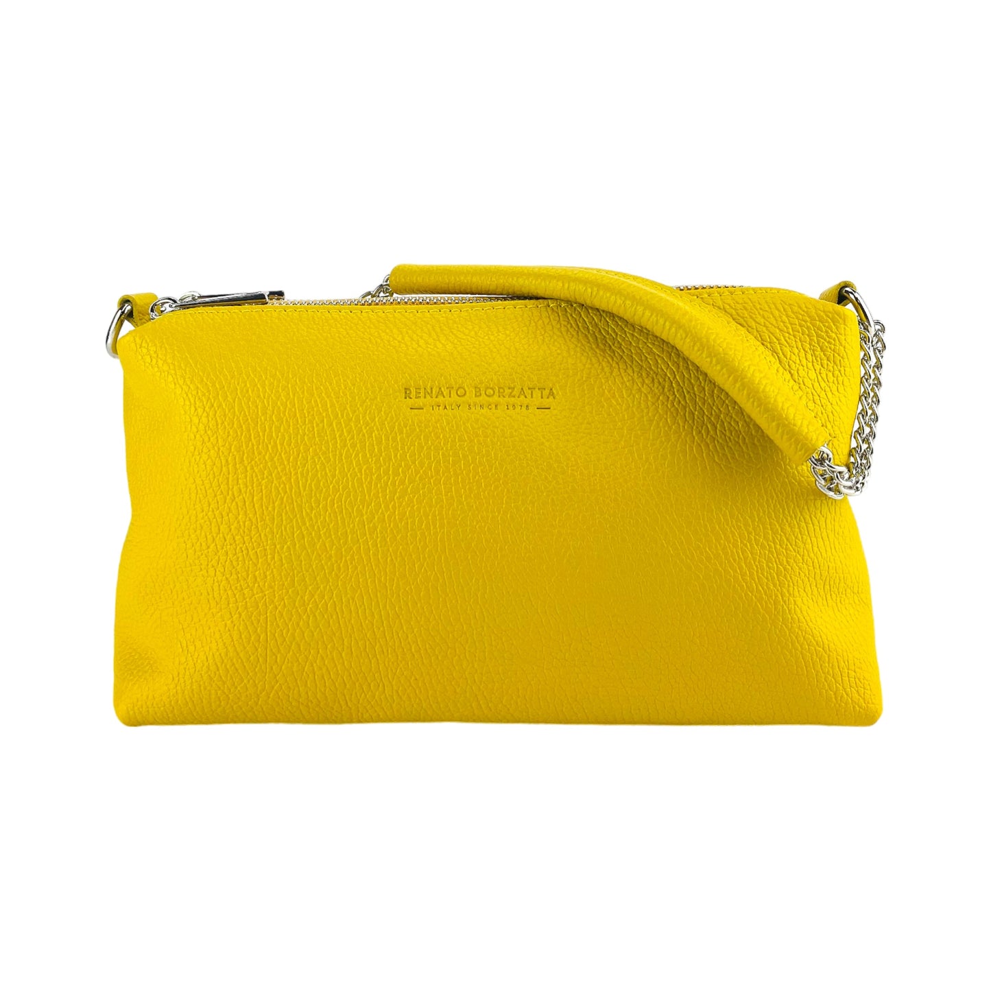 RB1025R  | Borsa Donna a Mano con doppia lampo in Vera Pelle Made in Italy. Tracolla in pelle regolabile. Accessori Nickel Lucido - Colore Giallo - Dimensioni: cm 26 x 14 x 9-3