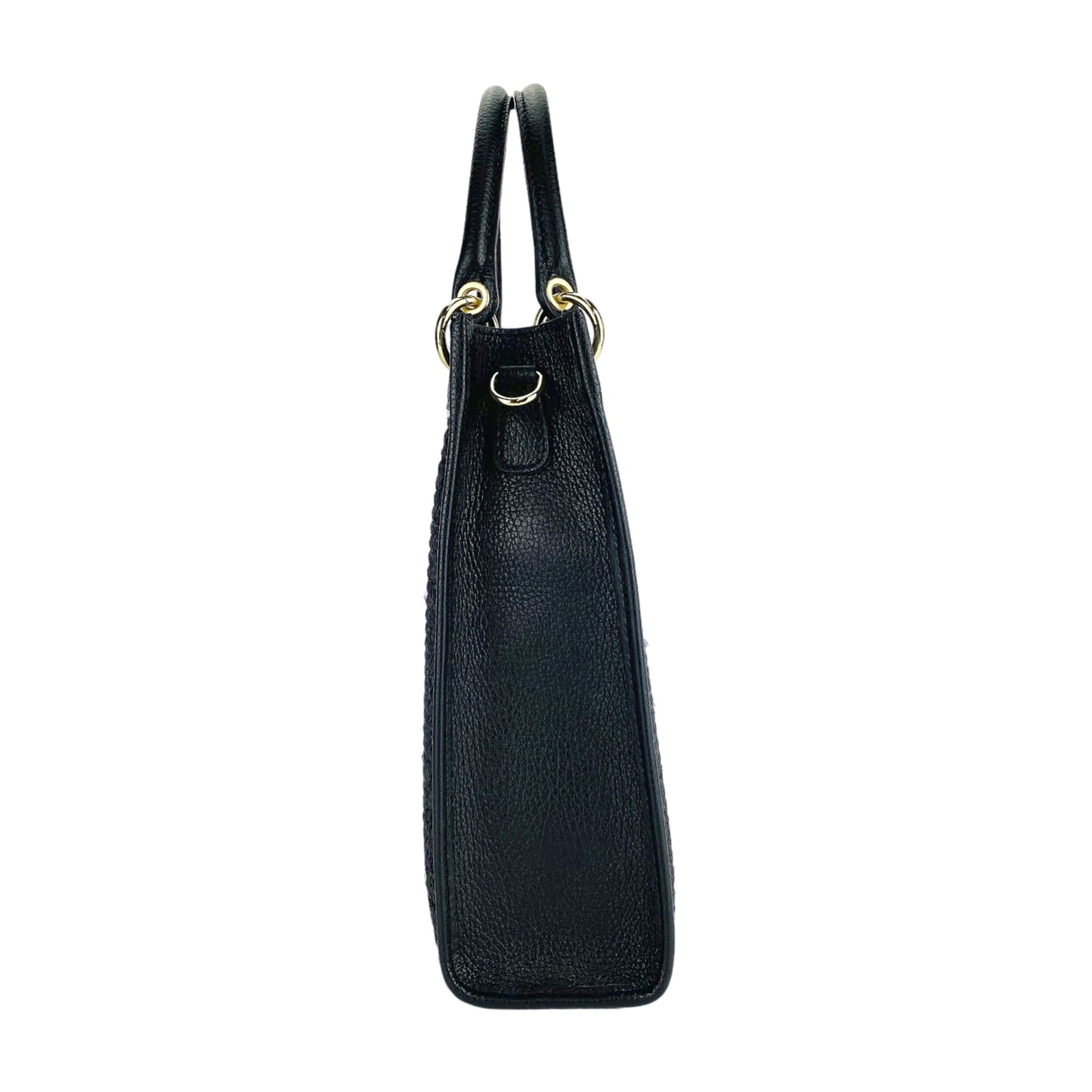 RB1026A  | Borsa Donna a mano verticale in Vera Pelle e Paglia Made in Italy. Tracolla removibile e regolabile in pelle. Accessori Oro Lucido - Colore Nero - Dimensioni: cm 24 x 29 x 9-3