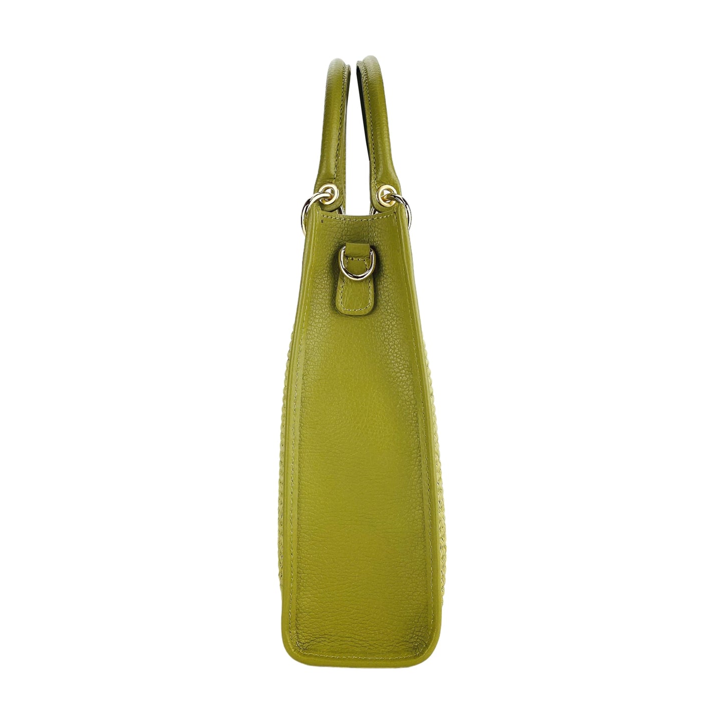 RB1026CM  | Borsa Donna a mano verticale in Vera Pelle e Paglia Made in Italy. Tracolla removibile e regolabile in pelle. Accessori Oro Lucido - Colore Pistacchio - Dimensioni: cm 24 x 29 x 9-3