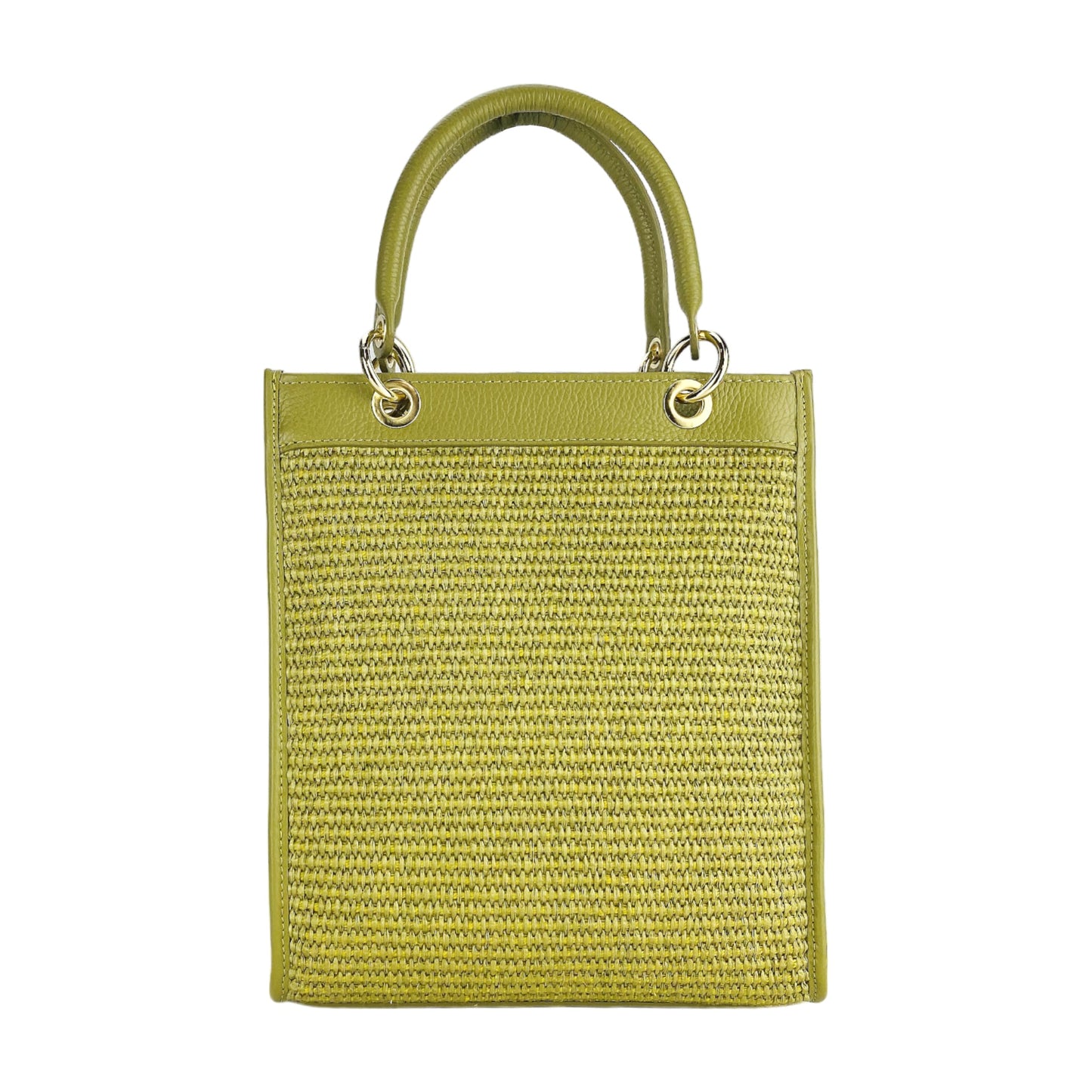 RB1026CM  | Borsa Donna a mano verticale in Vera Pelle e Paglia Made in Italy. Tracolla removibile e regolabile in pelle. Accessori Oro Lucido - Colore Pistacchio - Dimensioni: cm 24 x 29 x 9-4