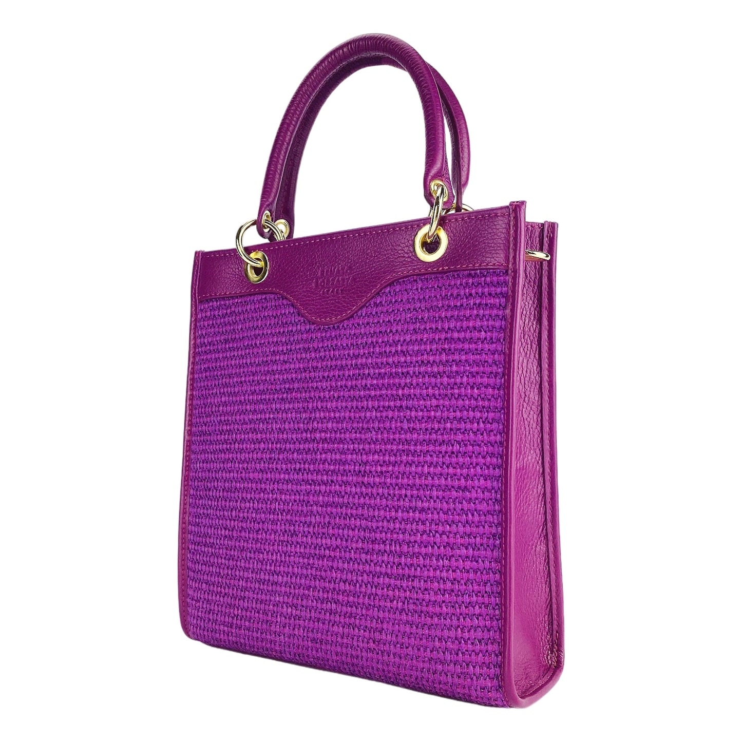 RB1026CN  | Borsa Donna a mano verticale in Vera Pelle e Paglia Made in Italy. Tracolla removibile e regolabile in pelle. Accessori Oro Lucido - Colore Lampone - Dimensioni: cm 24 x 29 x 9-0