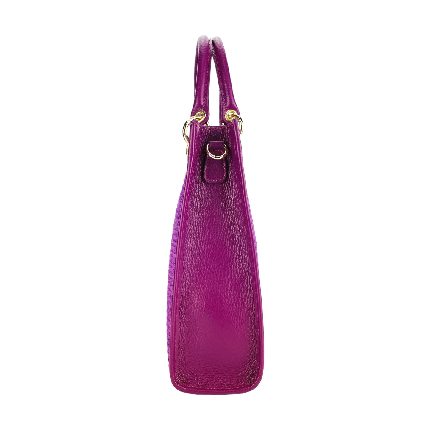 RB1026CN  | Borsa Donna a mano verticale in Vera Pelle e Paglia Made in Italy. Tracolla removibile e regolabile in pelle. Accessori Oro Lucido - Colore Lampone - Dimensioni: cm 24 x 29 x 9-3