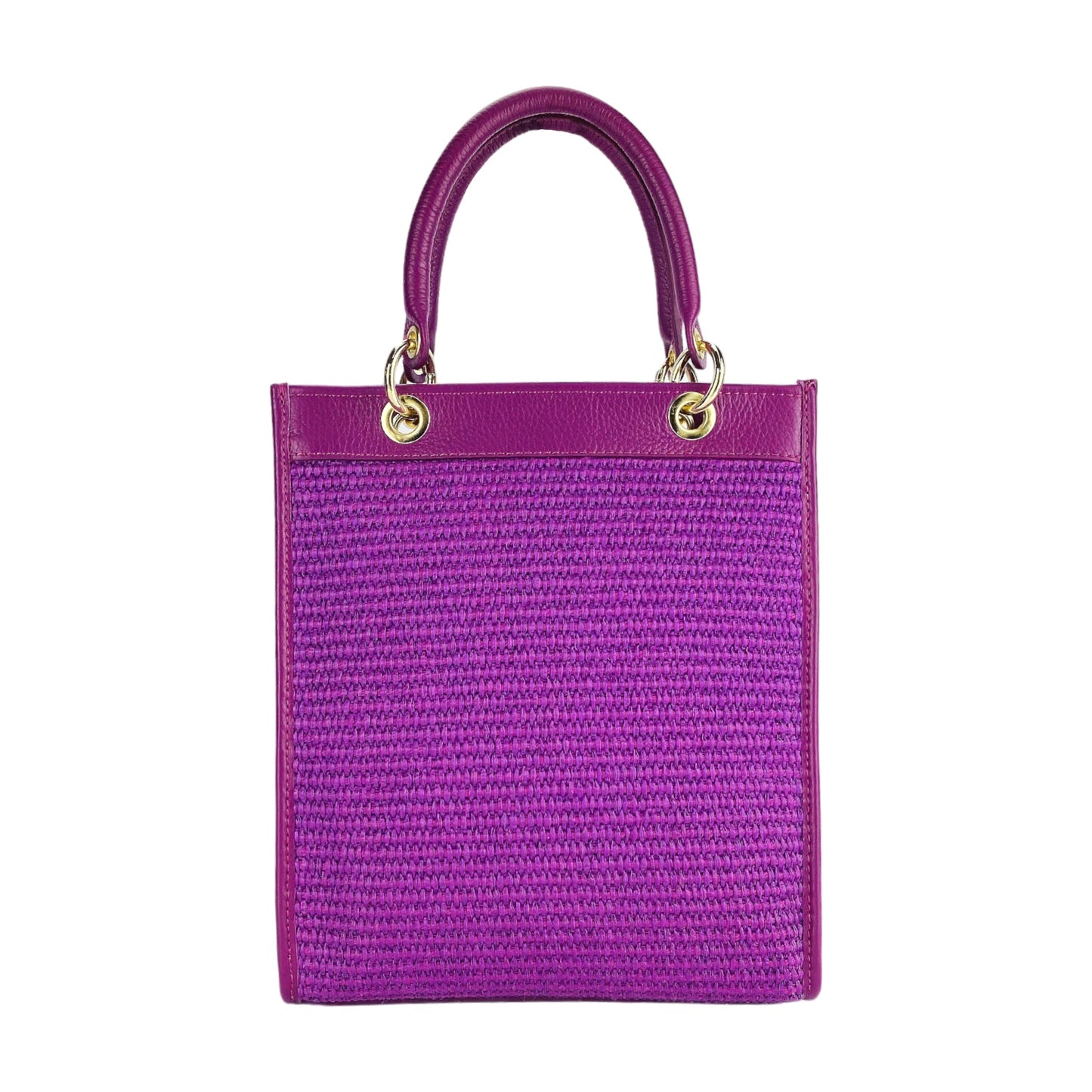 RB1026CN  | Borsa Donna a mano verticale in Vera Pelle e Paglia Made in Italy. Tracolla removibile e regolabile in pelle. Accessori Oro Lucido - Colore Lampone - Dimensioni: cm 24 x 29 x 9-4