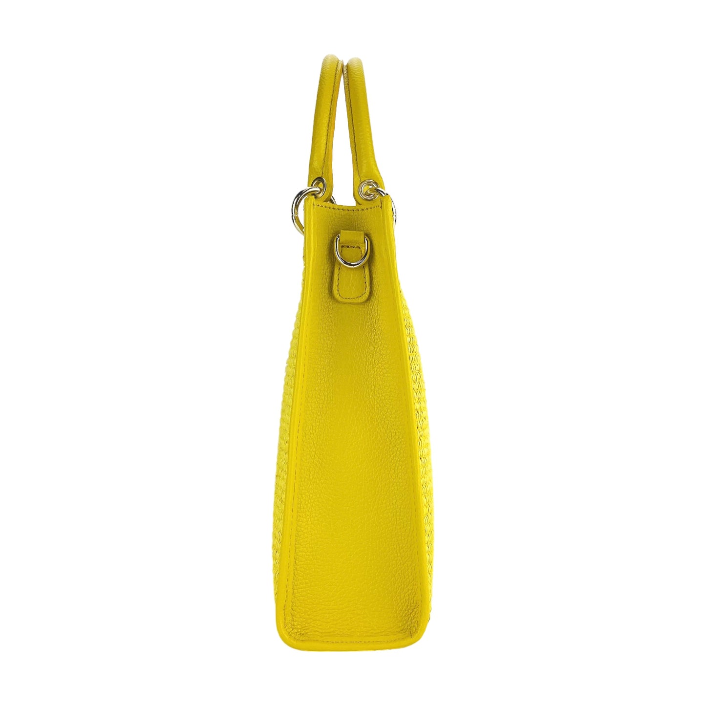 RB1026R  | Borsa Donna a mano verticale in Vera Pelle e Paglia Made in Italy. Tracolla removibile e regolabile in pelle. Accessori Oro Lucido - Colore Giallo - Dimensioni: cm 24 x 29 x 9-3