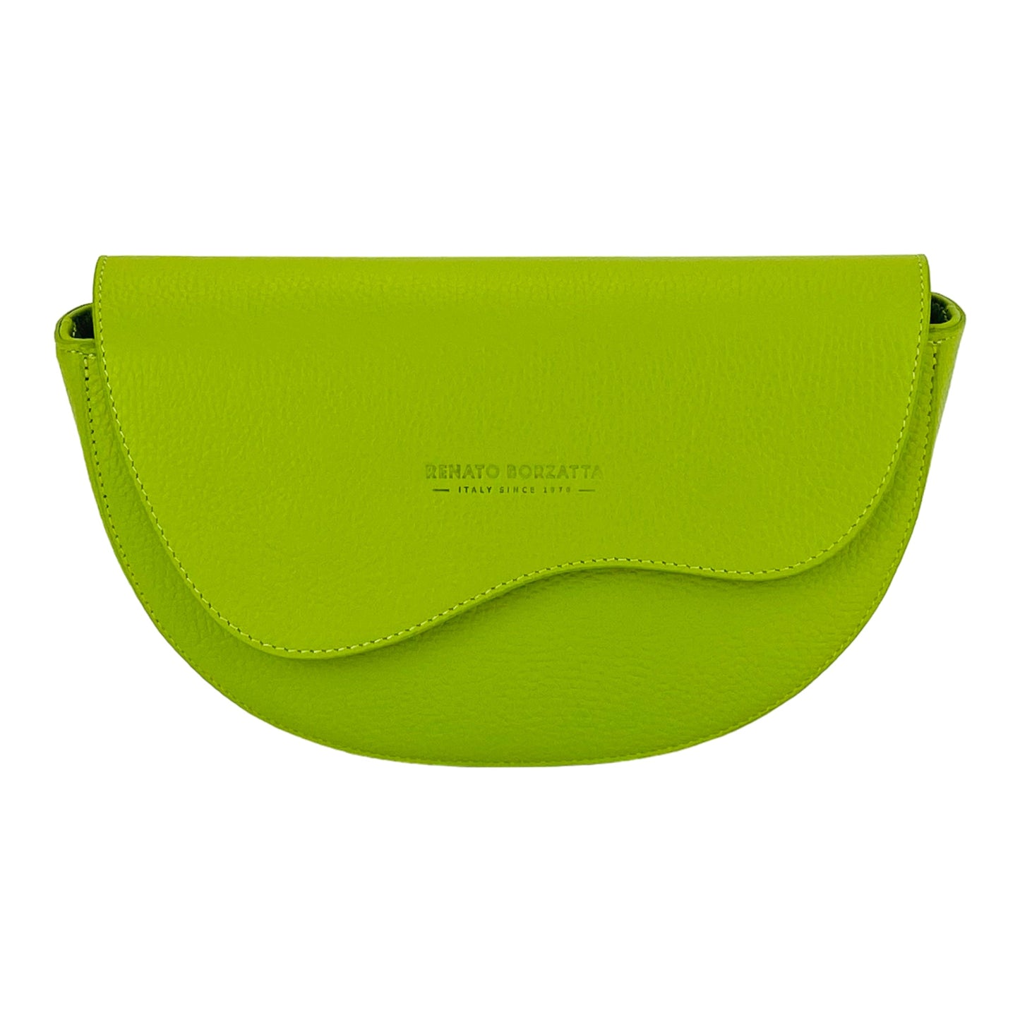 RB1027AD  | Borsa Donna a Bandoliera stondata in Vera Pelle Made in Italy. Tracolla removibile e regolabile in pelle. Accessori Nickel Lucido - Colore Lime - Dimensioni: cm 25 x 15 x 9-1