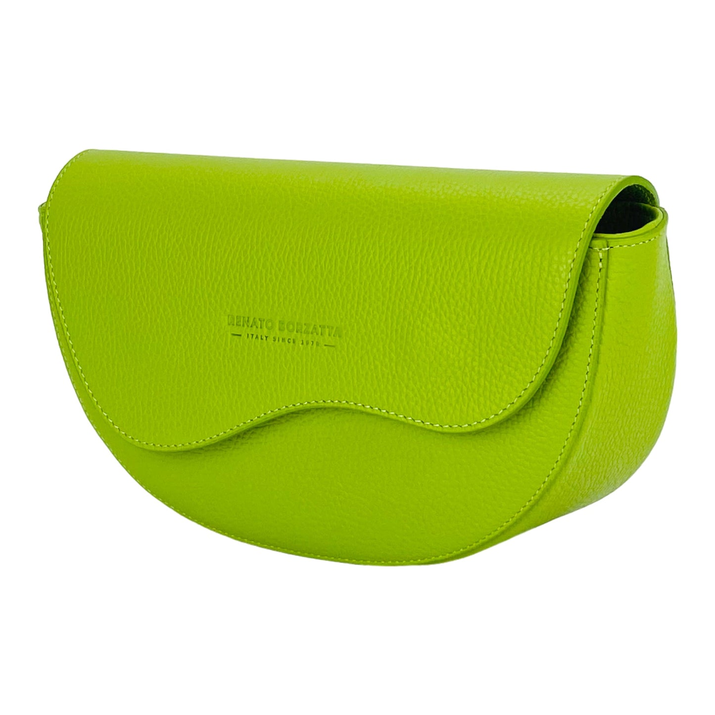 RB1027AD  | Borsa Donna a Bandoliera stondata in Vera Pelle Made in Italy. Tracolla removibile e regolabile in pelle. Accessori Nickel Lucido - Colore Lime - Dimensioni: cm 25 x 15 x 9-2