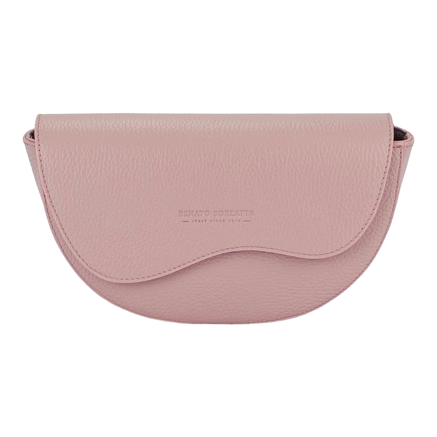 RB1027AZ  | Borsa Donna a Bandoliera stondata in Vera Pelle Made in Italy. Tracolla removibile e regolabile in pelle. Accessori Nickel Lucido - Colore Rosa Antico - Dimensioni: cm 25 x 15 x 9-1