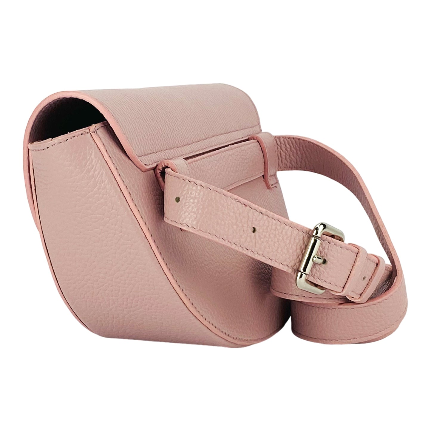 RB1027AZ  | Borsa Donna a Bandoliera stondata in Vera Pelle Made in Italy. Tracolla removibile e regolabile in pelle. Accessori Nickel Lucido - Colore Rosa Antico - Dimensioni: cm 25 x 15 x 9-3