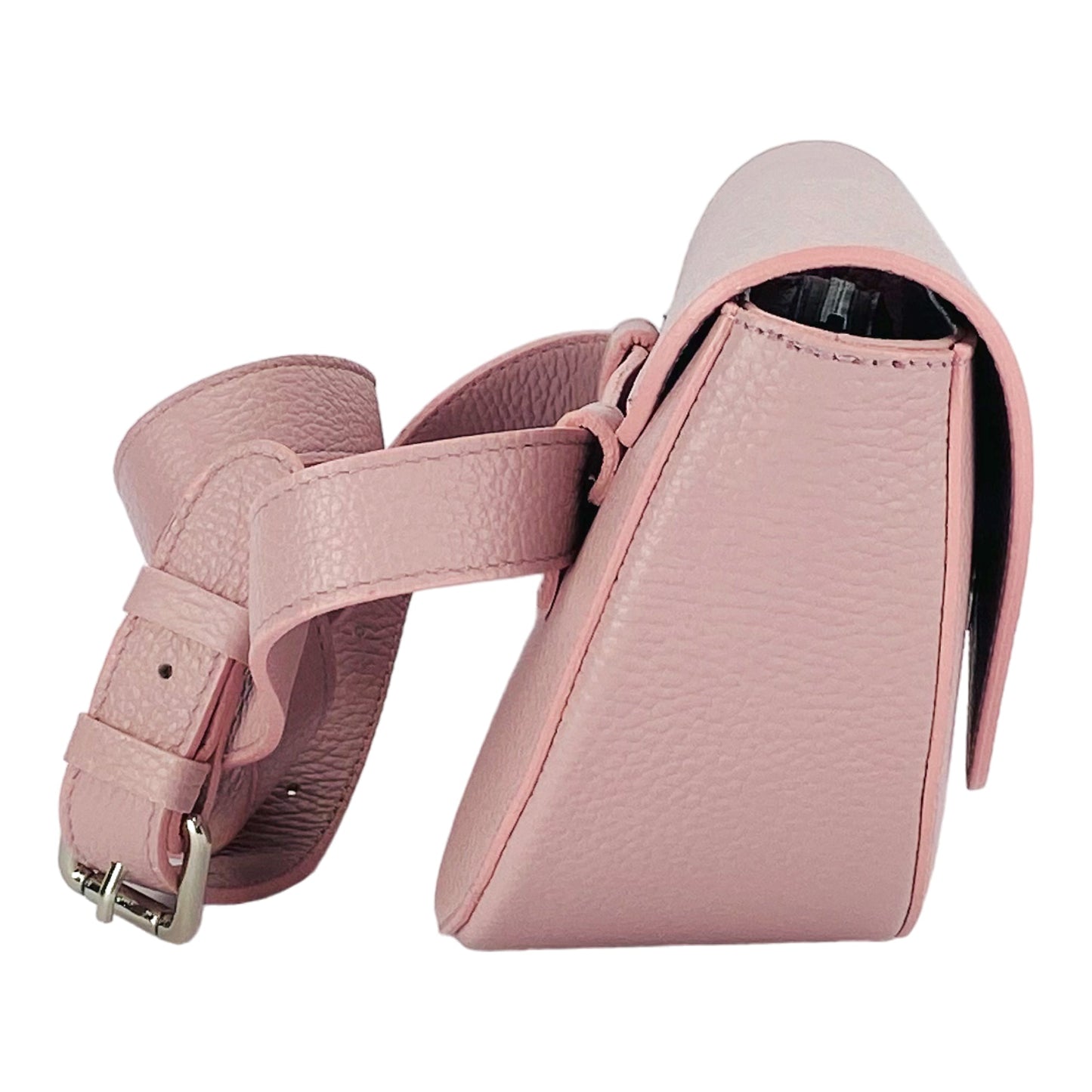 RB1027AZ  | Borsa Donna a Bandoliera stondata in Vera Pelle Made in Italy. Tracolla removibile e regolabile in pelle. Accessori Nickel Lucido - Colore Rosa Antico - Dimensioni: cm 25 x 15 x 9-4