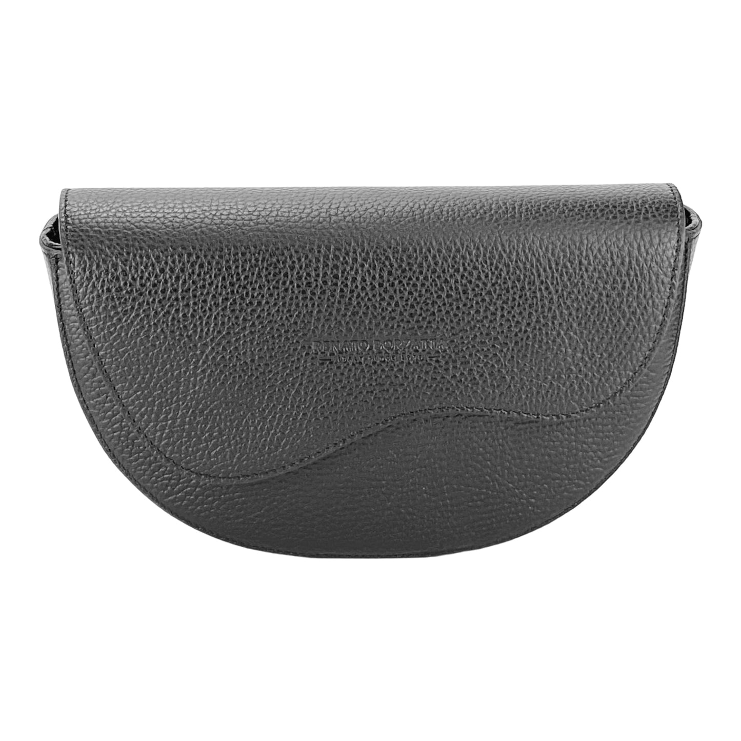 RB1027A  | Borsa Donna a Bandoliera stondata in Vera Pelle Made in Italy. Tracolla removibile e regolabile in pelle. Accessori Nickel Lucido - Colore Nero - Dimensioni: cm 25 x 15 x 9-1